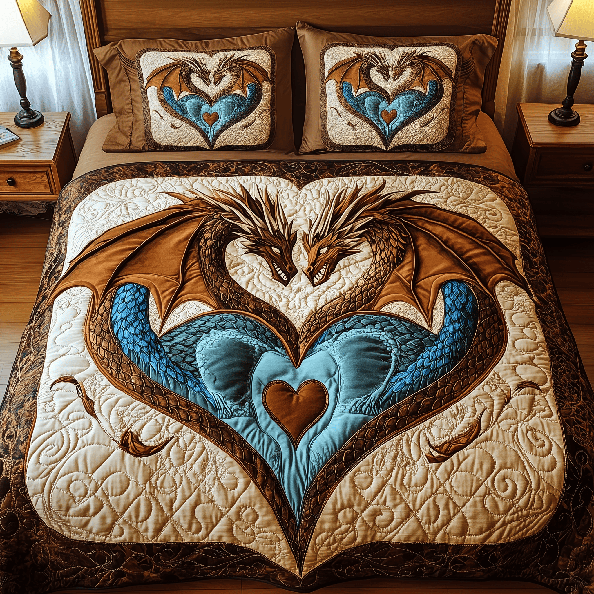 Aurora of Dragons Quilted Bedding Set Best Valentines Duvet Cover Set Dragon Gifts For Her