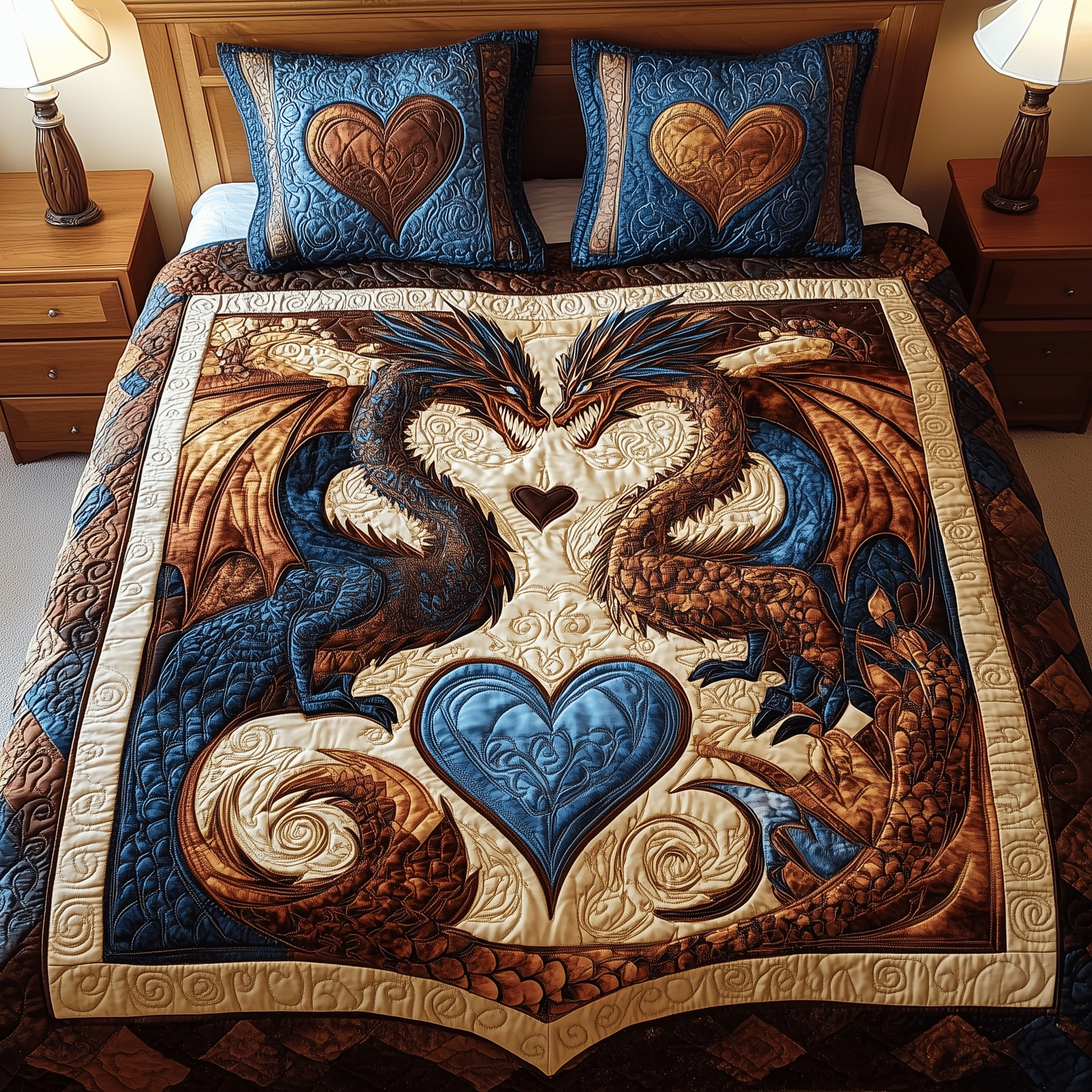 Aurora of Dragons Quilted Bedding Set Best Valentines Duvet Cover Set Dragon Gifts For Him