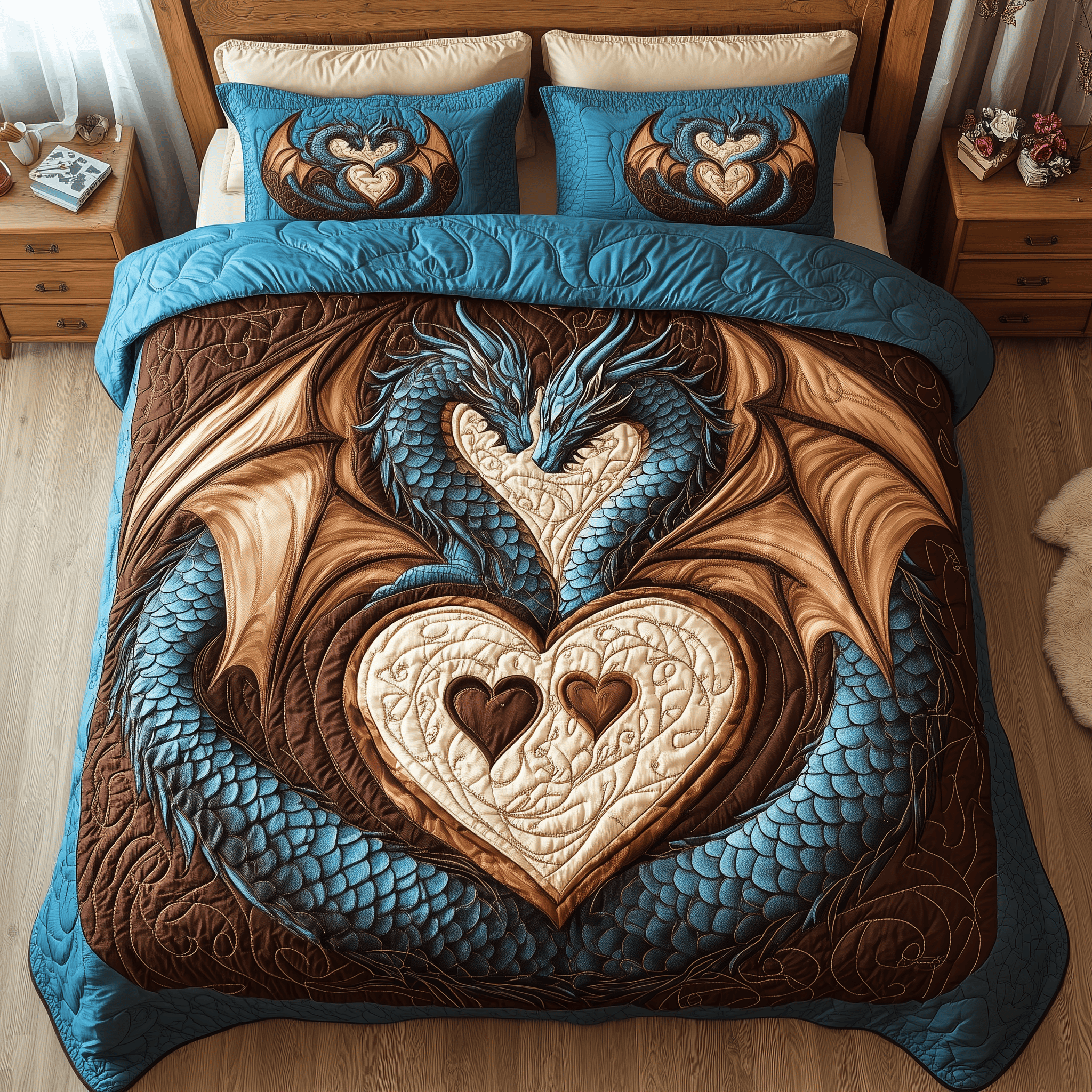 Aurora of Dragons Quilted Bedding Set Best Valentines Duvet Cover Set Dragonfly Gift Ideas