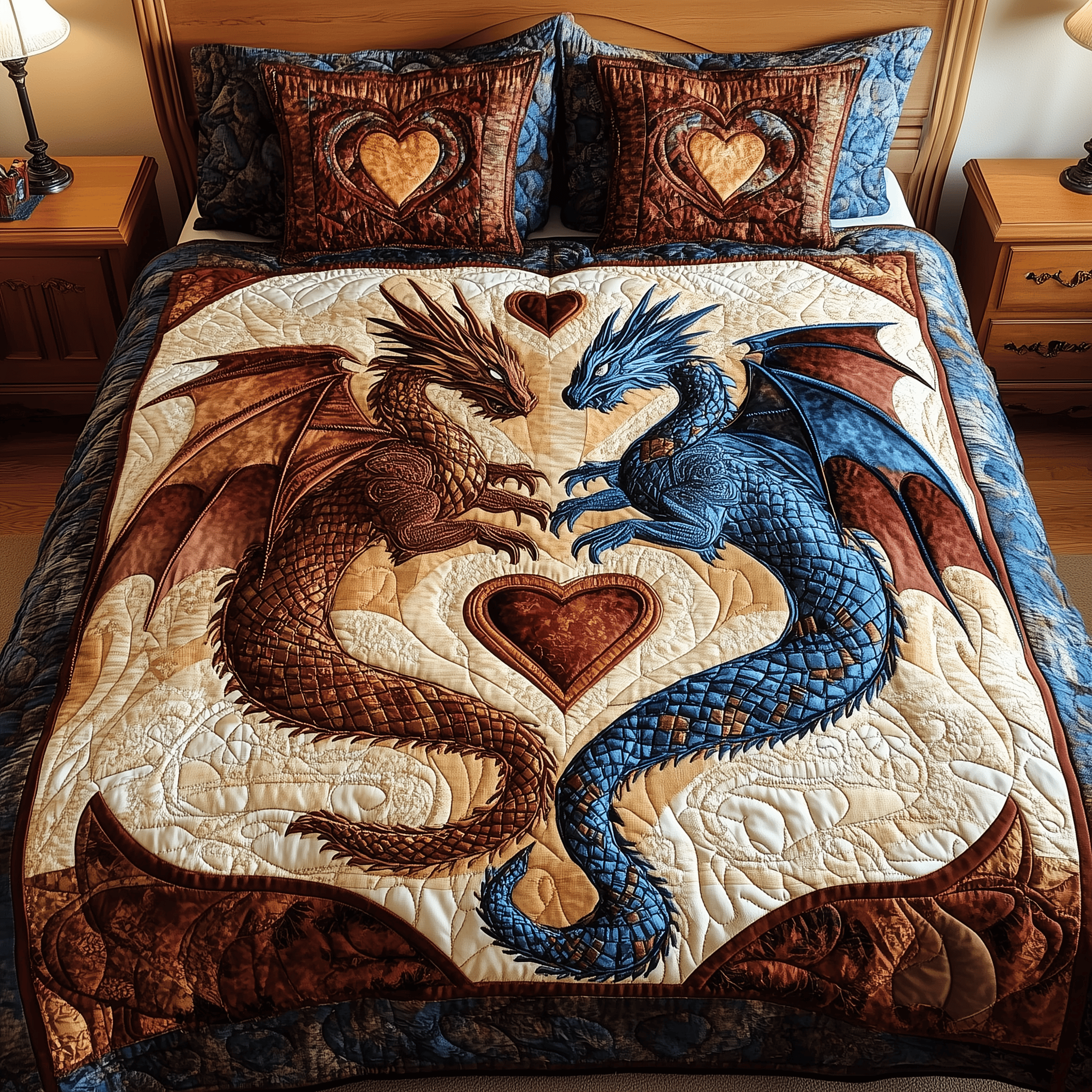 Aurora of Dragons Quilted Bedding Set Best Valentines Duvet Cover Set Dragonfly Gift Items
