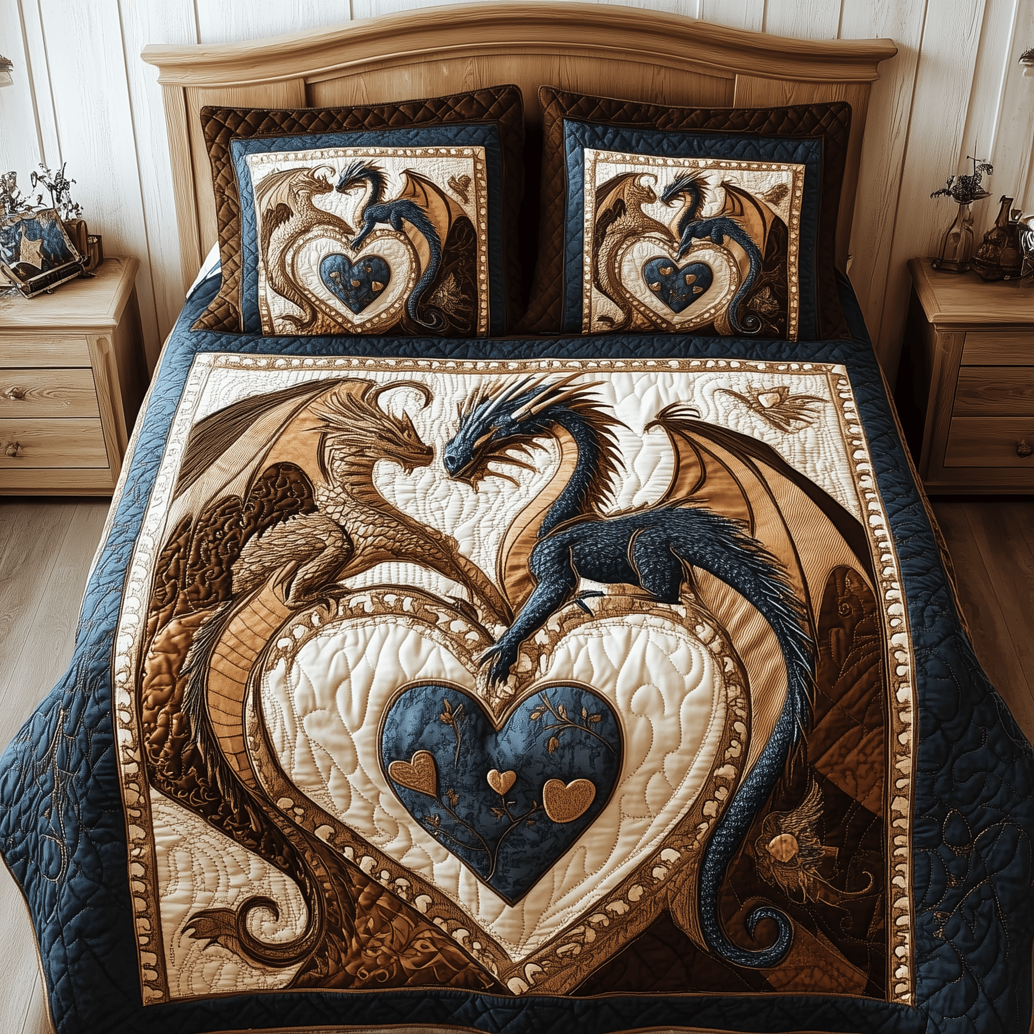 Aurora of Dragons Quilted Bedding Set Best Valentines Duvet Cover Set Unique Dragon Gifts