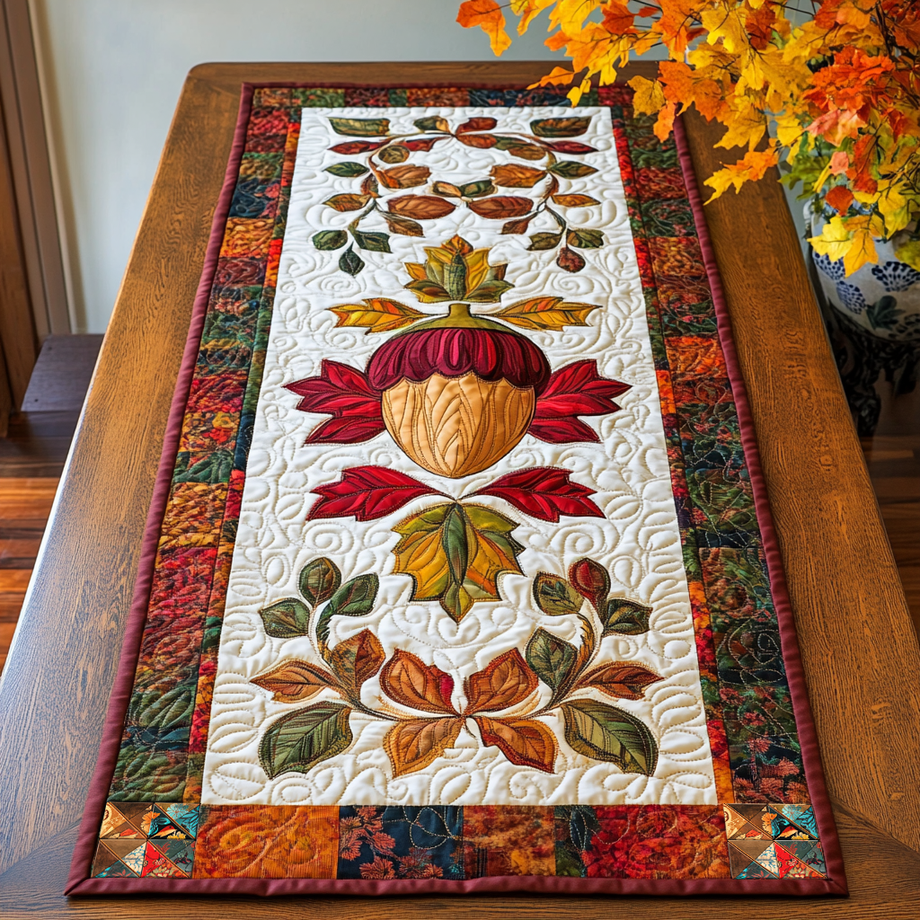 Autumn Acorn Elegance Quilted Table Runner Autumn Fall Decor Table Runner Great Gifts For Family