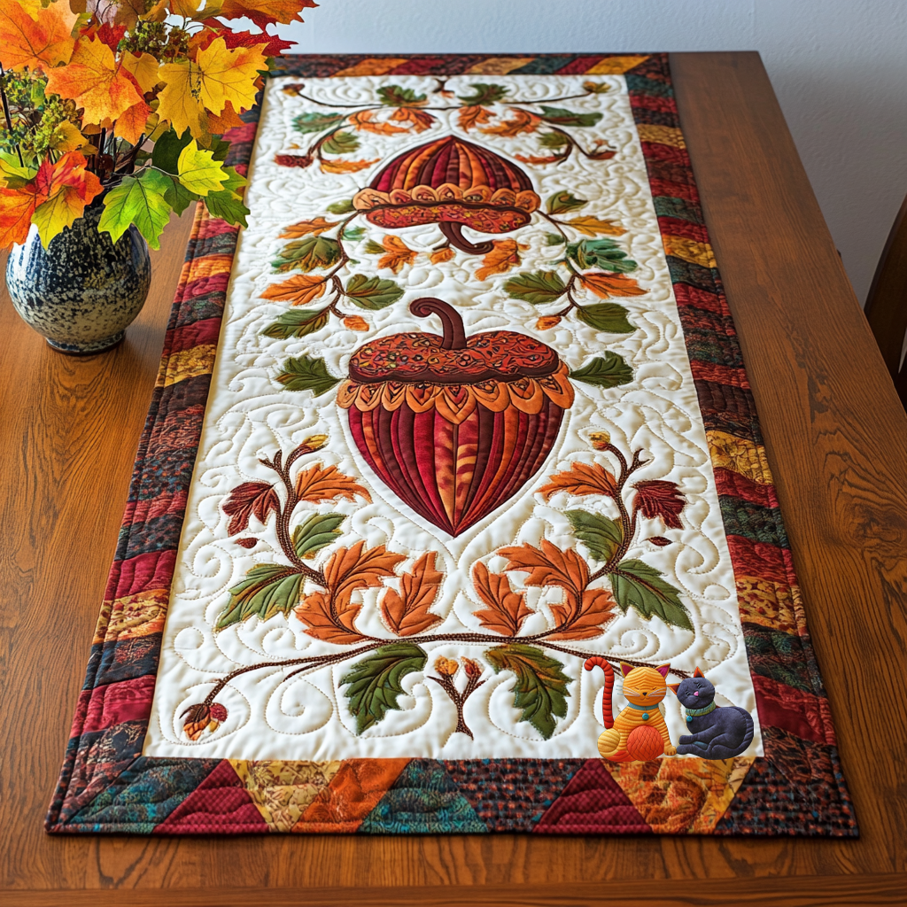 Autumn Acorn Quilted Table Runner Best Modern Fall Coffee Dining Table Runner Decoration Gifts