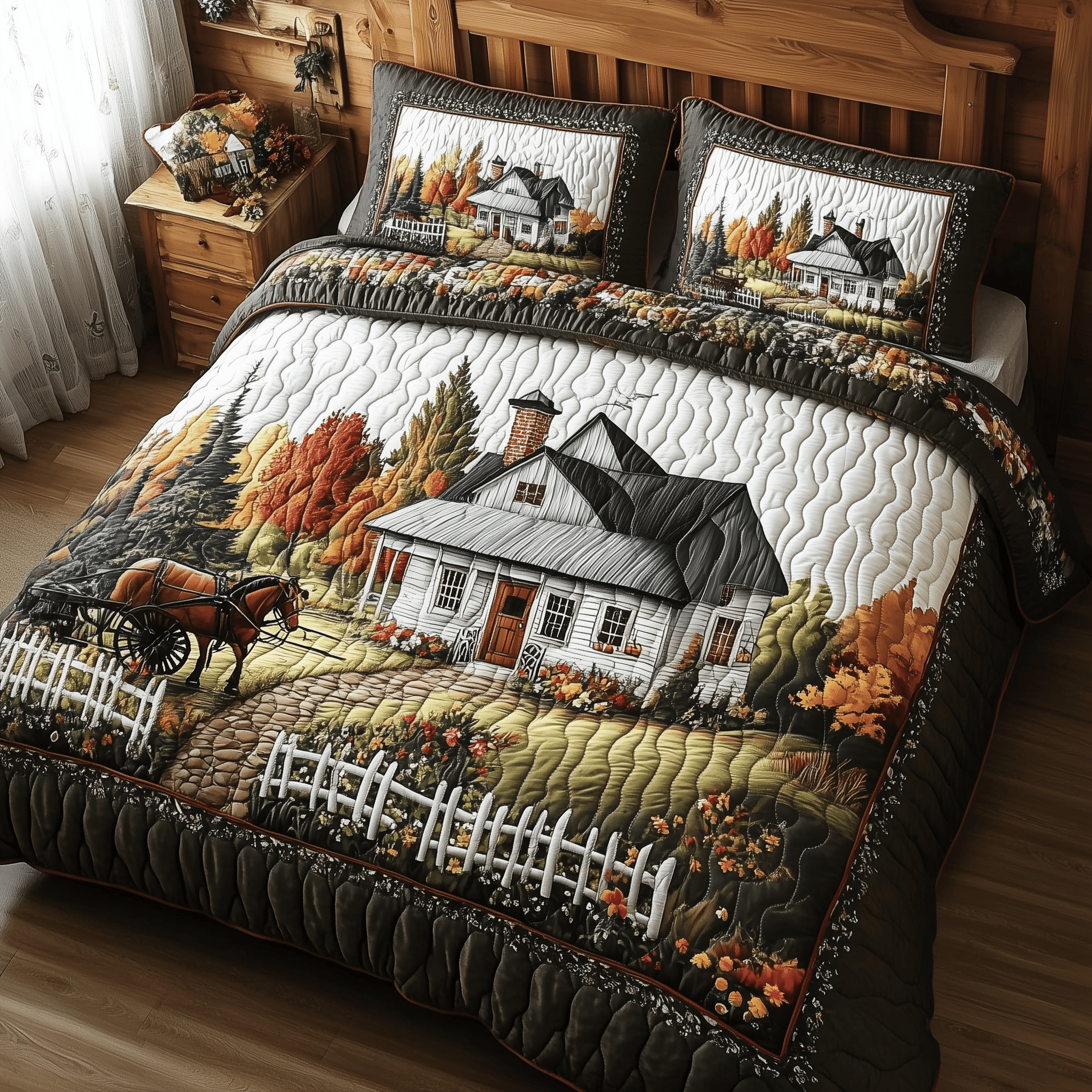 Autumn Carriage Cottage Quilted Bedding Set Duvet Cover Bedspread Set Item First Mothers Day Gift Ideas