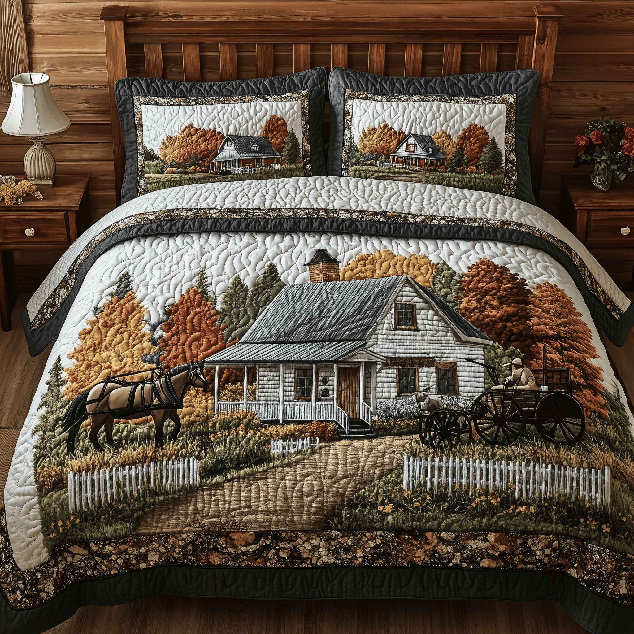 Autumn Carriage Cottage Quilted Bedding Set Duvet Cover Bedspread Set Item Good Mothers Day Gifts