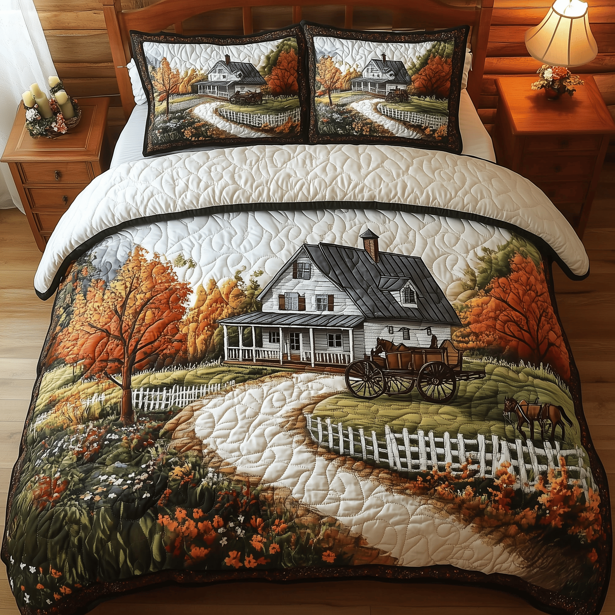 Autumn Carriage Cottage Quilted Bedding Set Duvet Cover Bedspread Set Item Unique Gifts For Mom