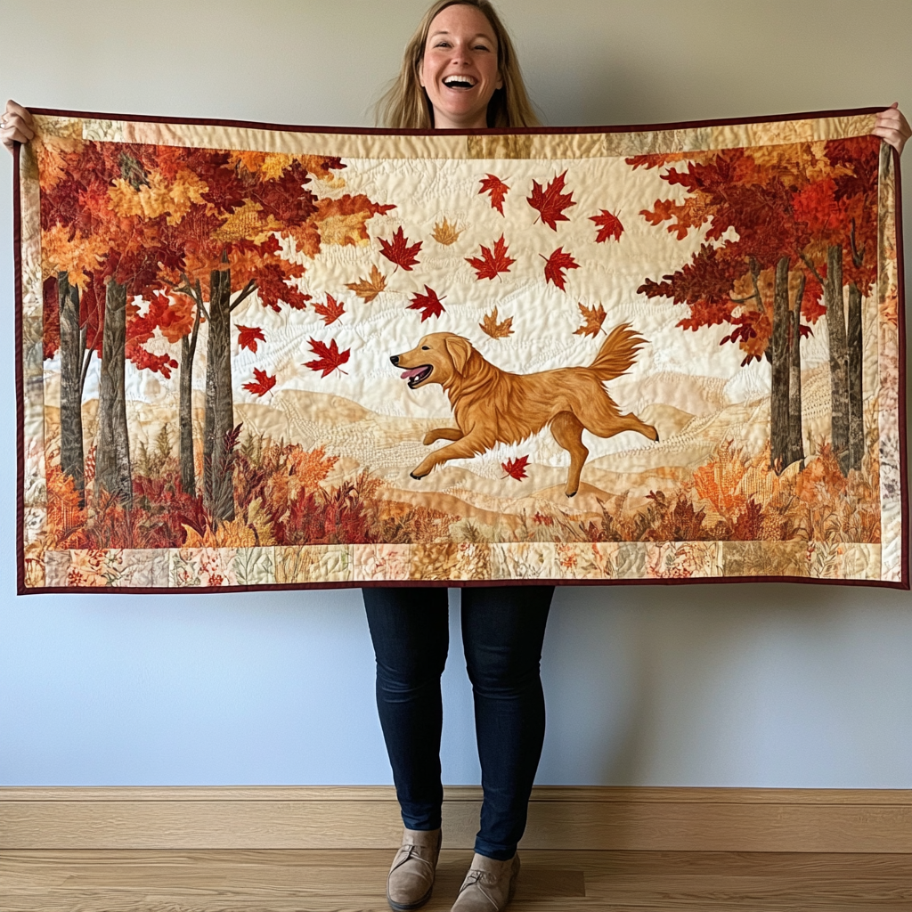 Autumn Golden Retriever Quilted Table Runner Best Modern Fall Coffee Dining Table Runner Decoration Gifts