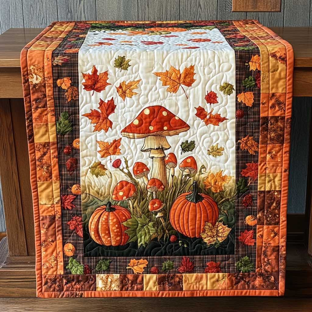 Autumn Mushroom Quilted Table Runner Autumn Fall Decor Table Runner Great Gifts For Family
