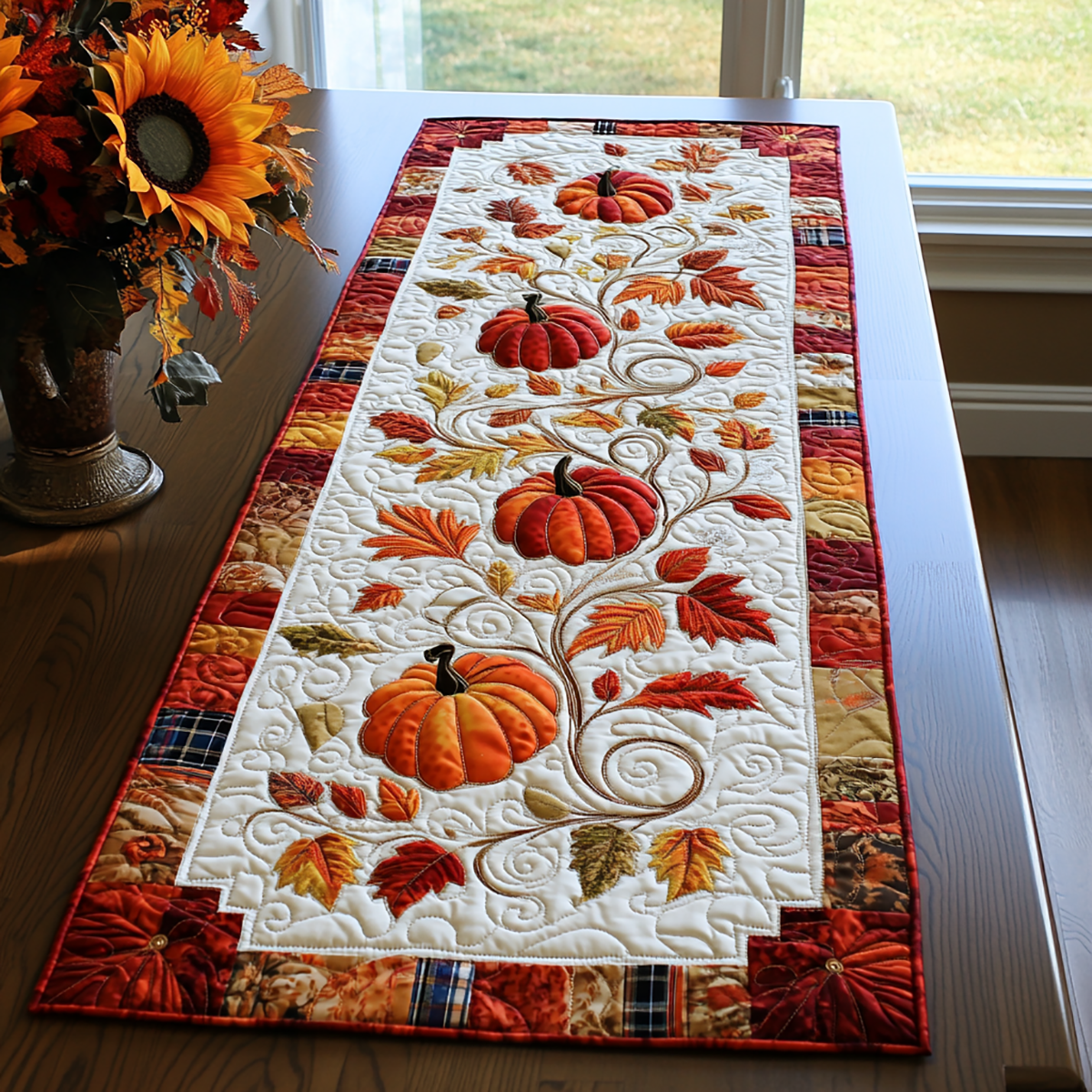 Autumn Pumpkin Lovers Quilted Table Runner Autumn Fall Decor Table Runner Great Gifts For Family