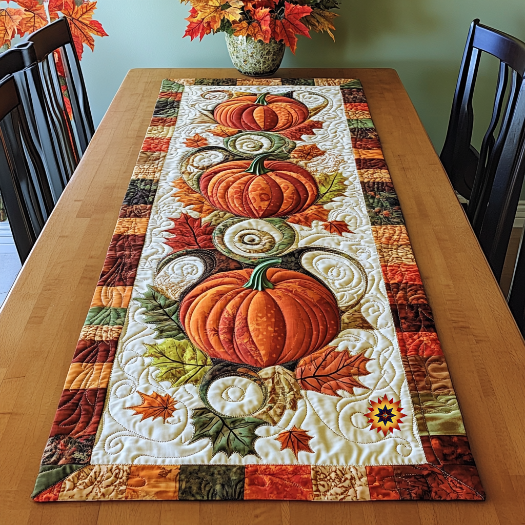 Autumn Pumpkin Lovers Quilted Table Runner Autumn Fall Decor Table Runner Great Gifts For Family