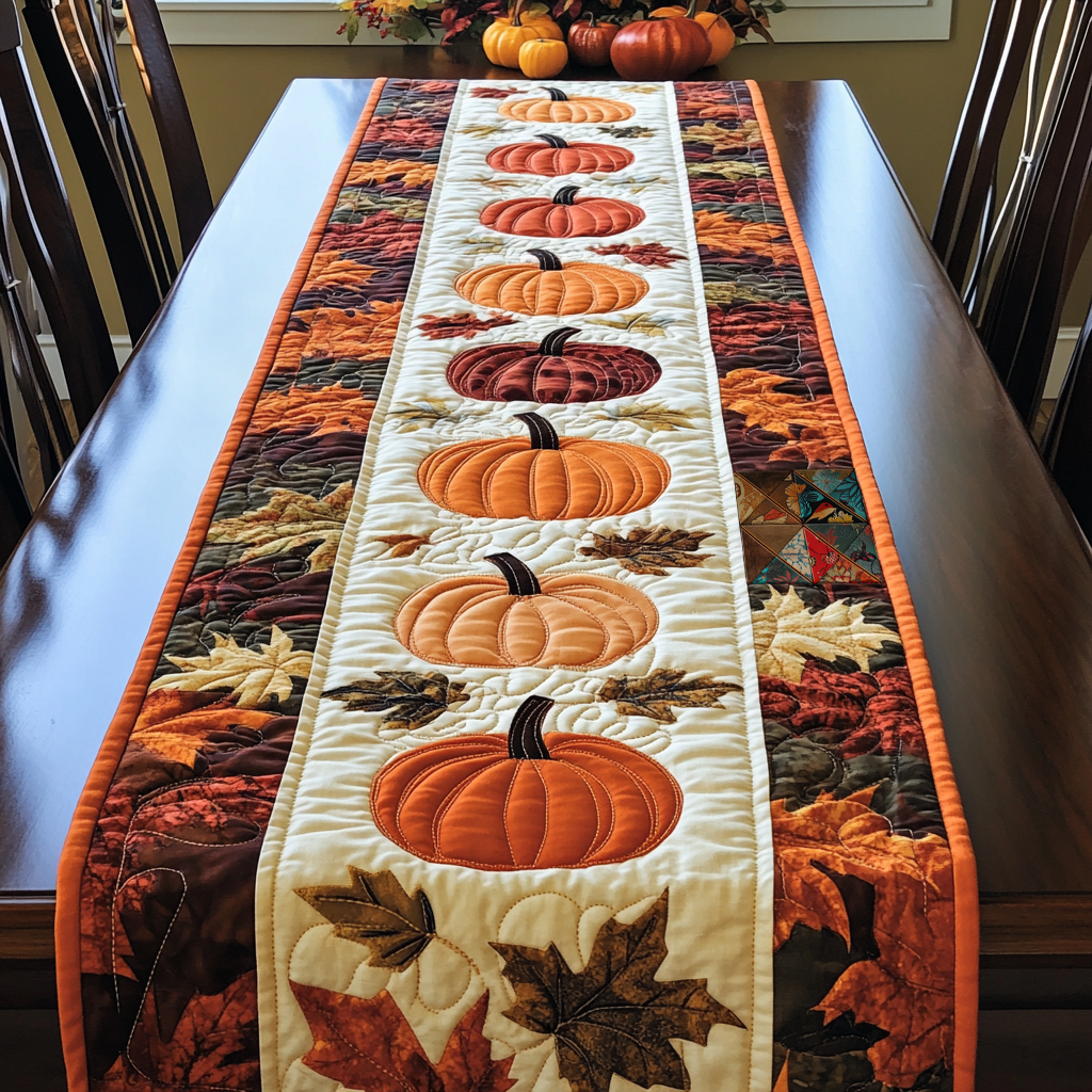 Autumn Pumpkin Lovers Quilted Table Runner Best Modern Fall Dining Table Runner Decoration Best Gifts