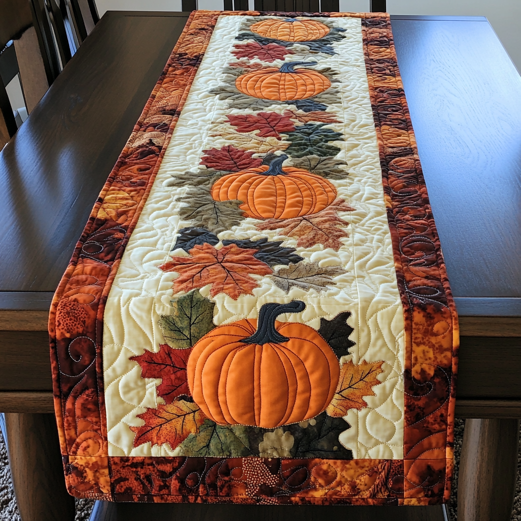 Autumn Pumpkin Lovers Quilted Table Runner Modern Fall Table Runner Home Decoration