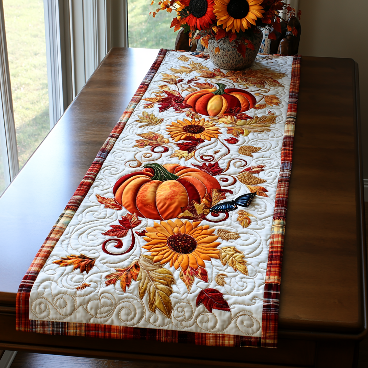 Autumn Pumpkin Lovers Quilted Table Runner Modern Fall Table Runner Home Decoration