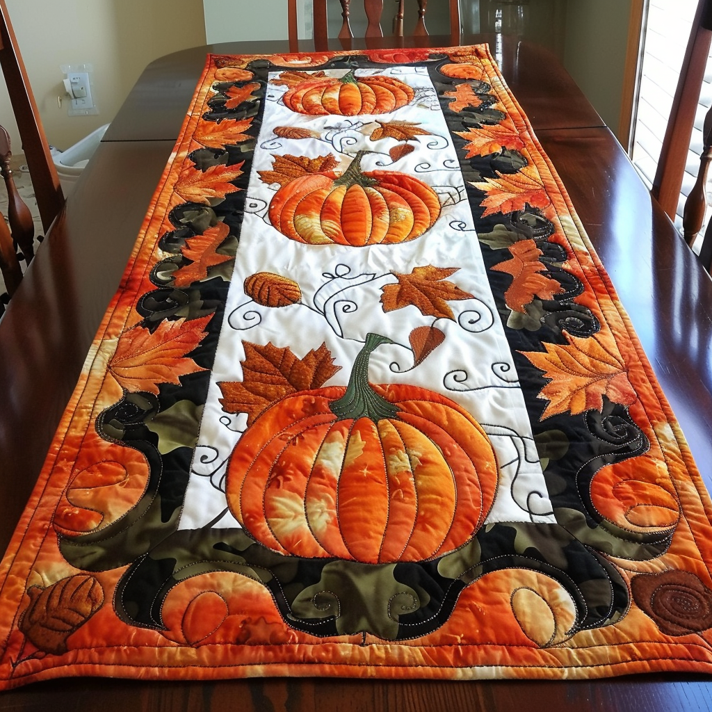 Autumn Pumpkin Quilted Table Runner Modern Fall Table Runner Home Decoration