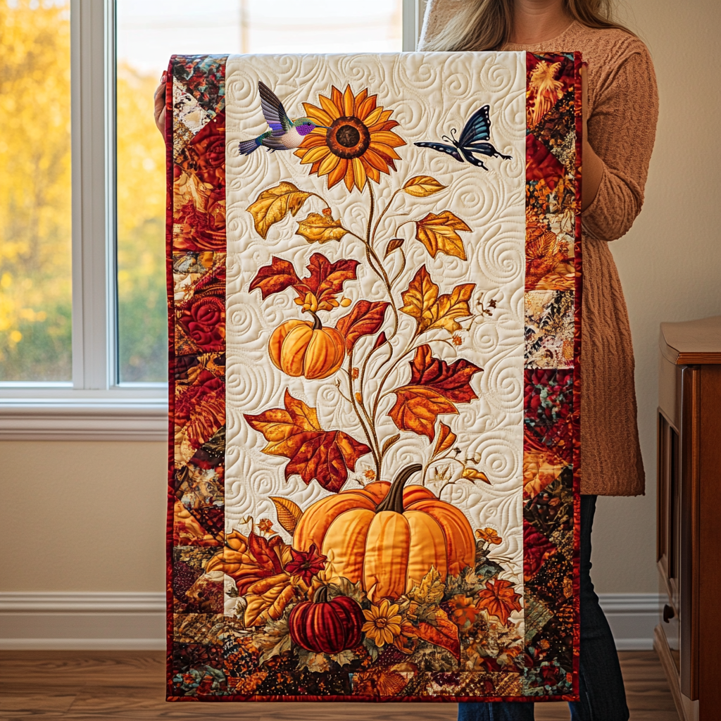 Autumn Pumpkin Sunflower Quilted Table Runner Autumn Fall Decor Table Runner Great Gifts For Family