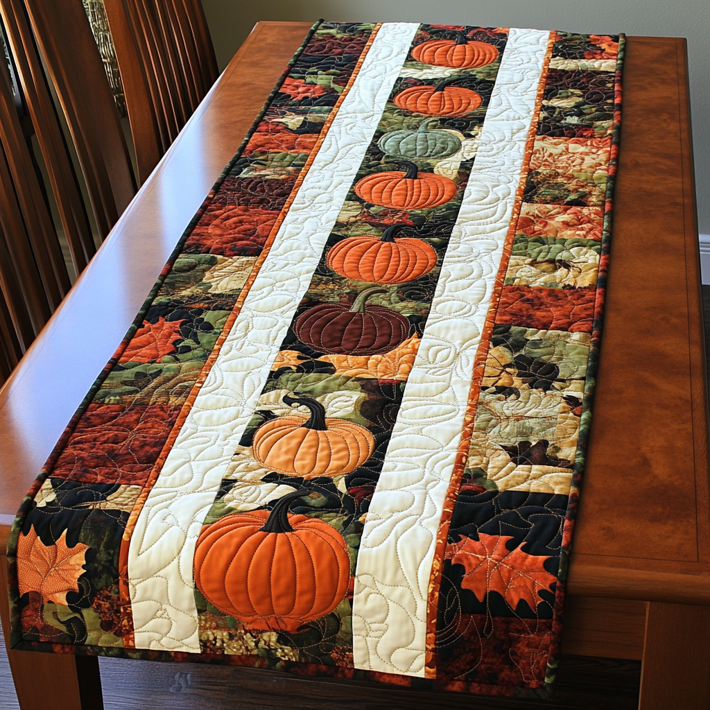 Autumn Pumpkins Quilted Table Runner Autumn Fall Table Runner Kitchen Indoor Home Decoration