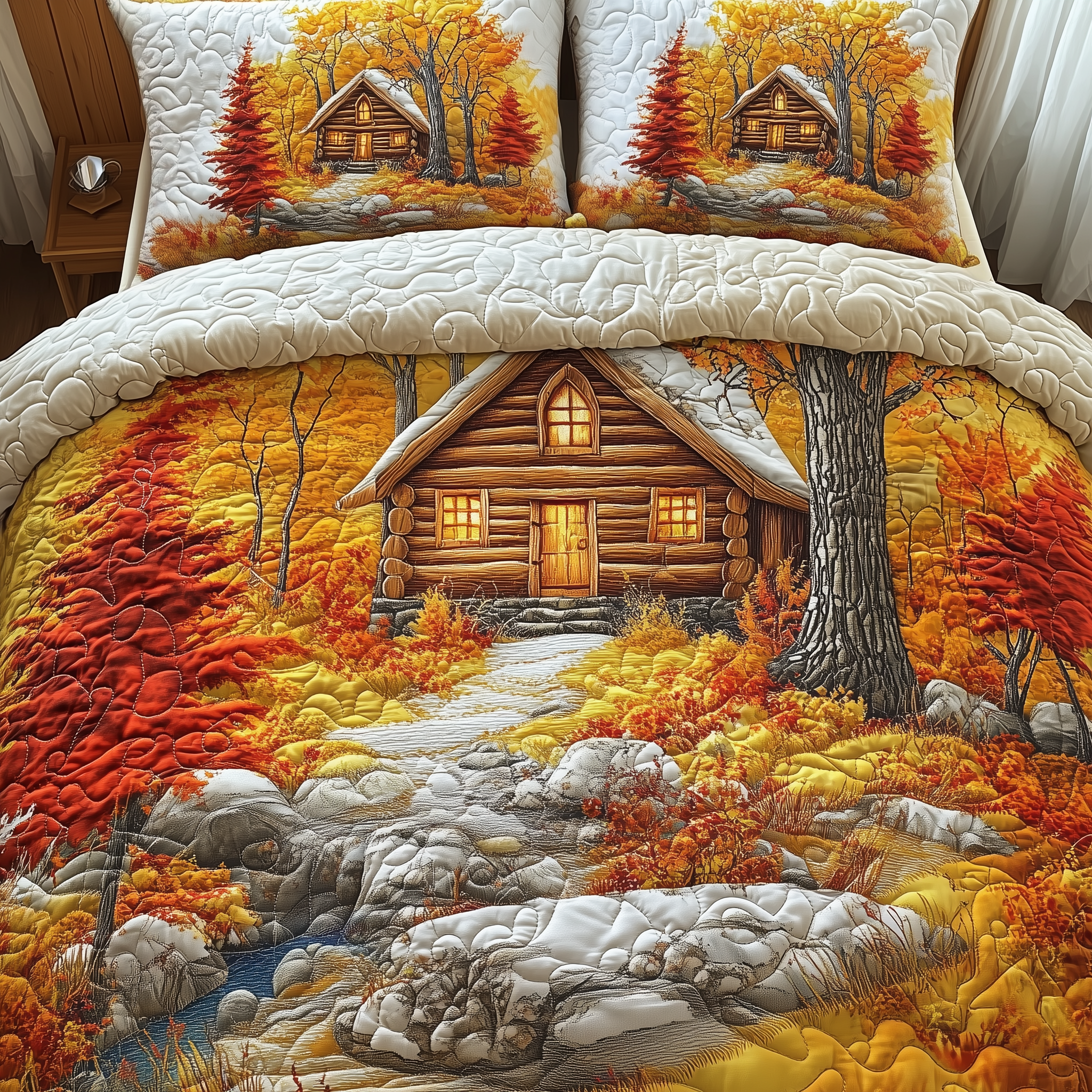 Autumn Soul Log Cabin Quilted Bedding Set Best Duvet Cover Bedspread Set Daughter To Mum Gifts