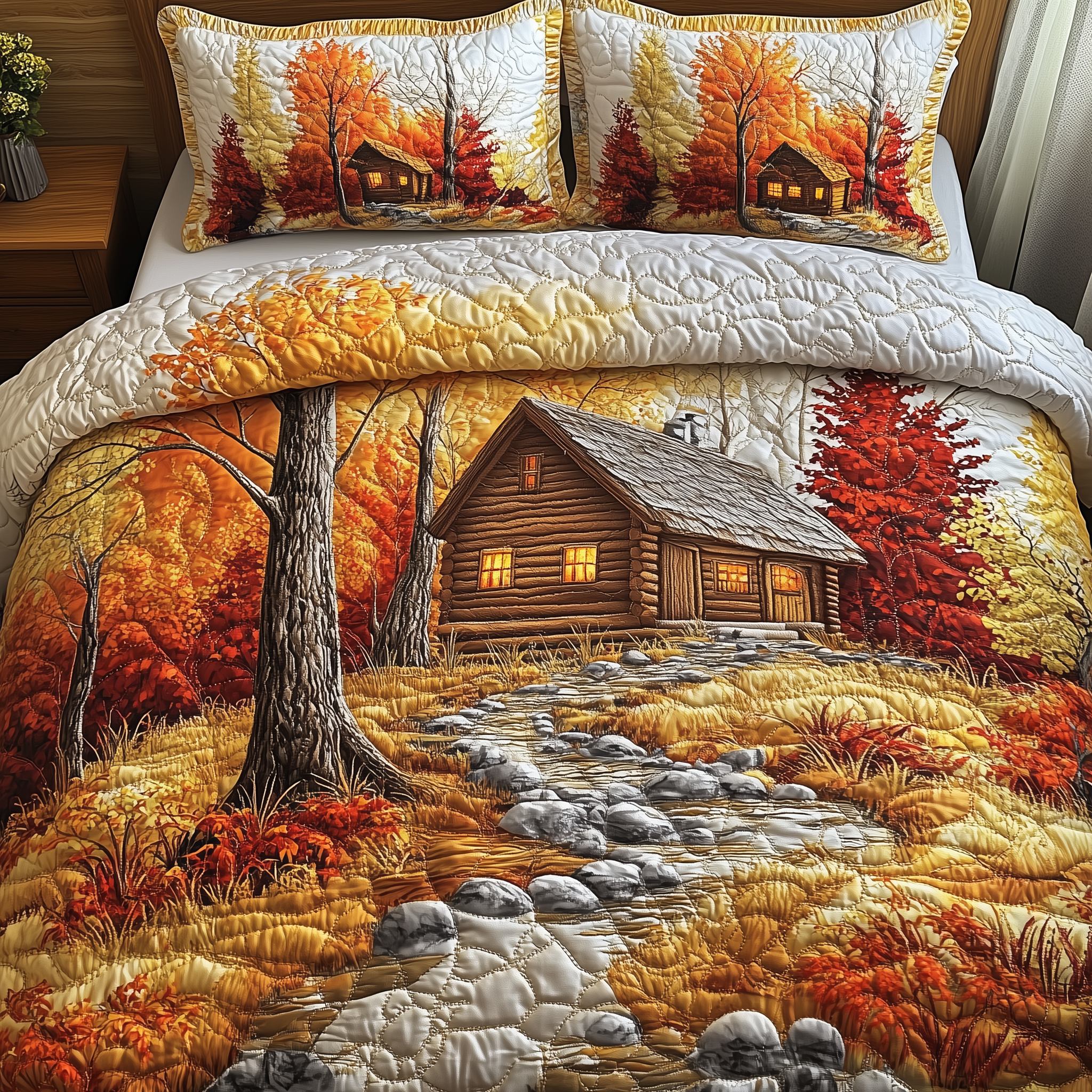 Autumn Soul Log Cabin Quilted Bedding Set Best Duvet Cover Bedspread Set Mum And Daughter Gifts