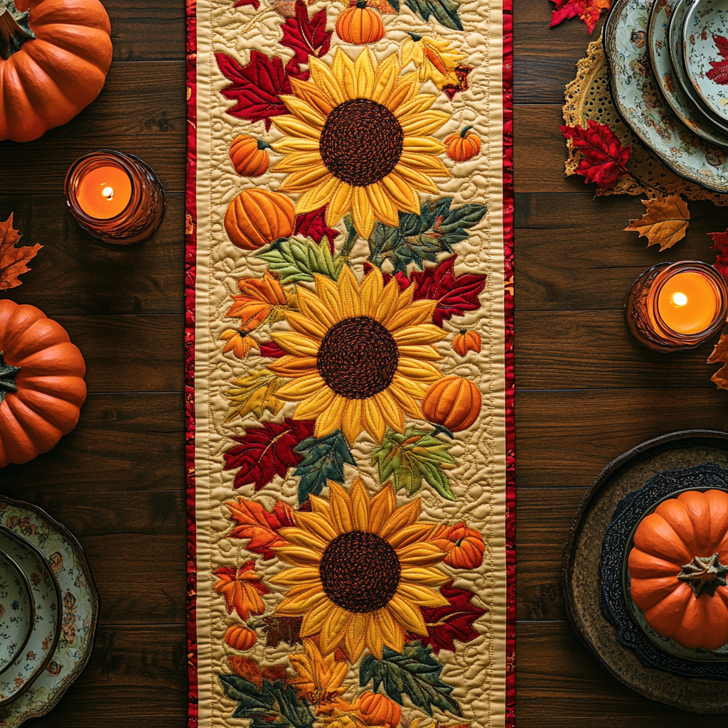 Autumn Sunflower Quilted Table Runner Autumn Fall Decor Table Runner Great Gifts For Family