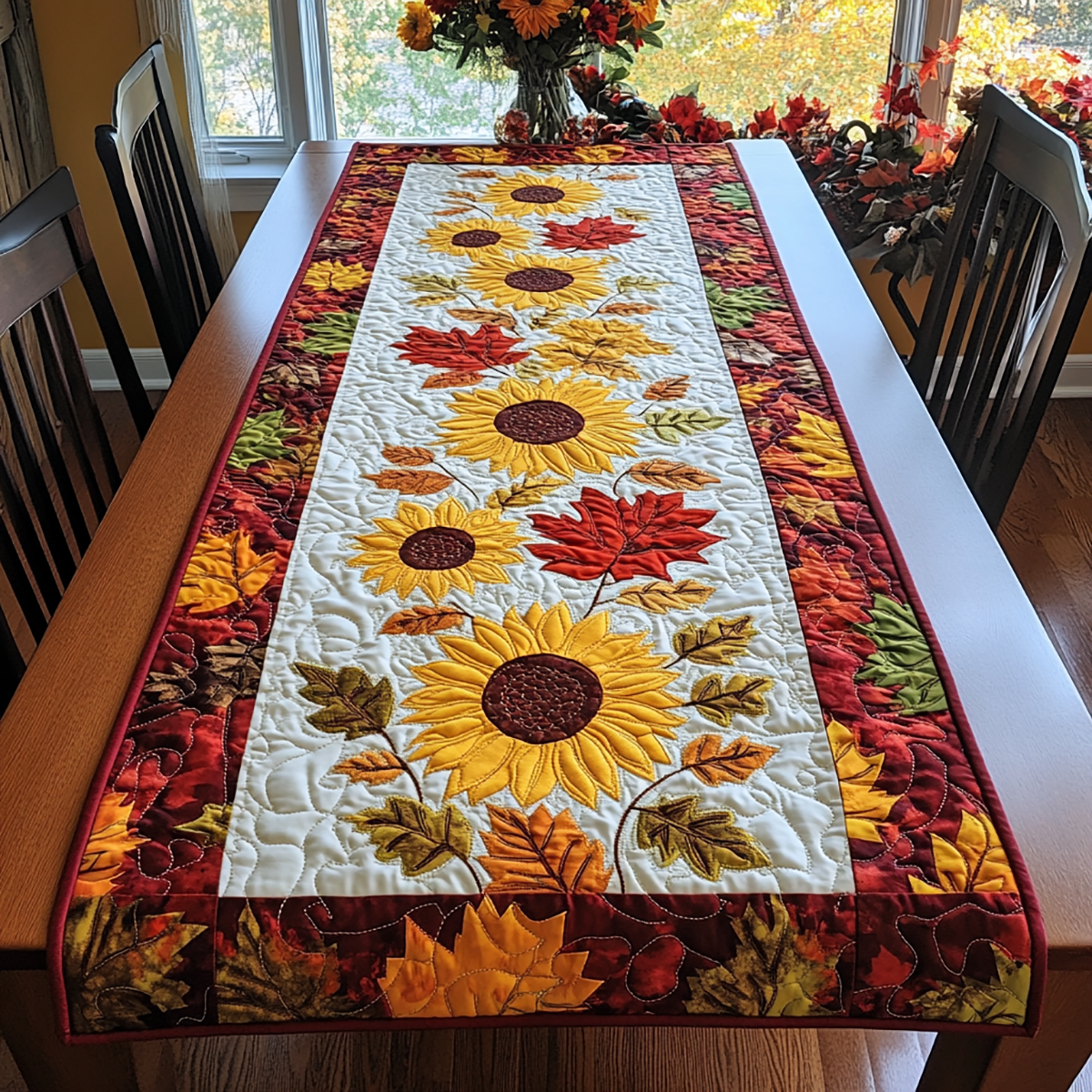 Autumn Sunflower Quilted Table Runner Autumn Fall Decor Table Runner Great Gifts For Family