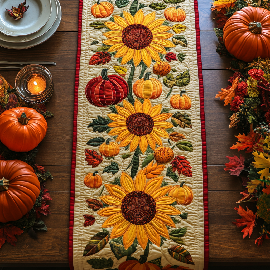 Autumn Sunflower Quilted Table Runner Best Modern Fall Coffee Dining Table Runner Decoration Gifts