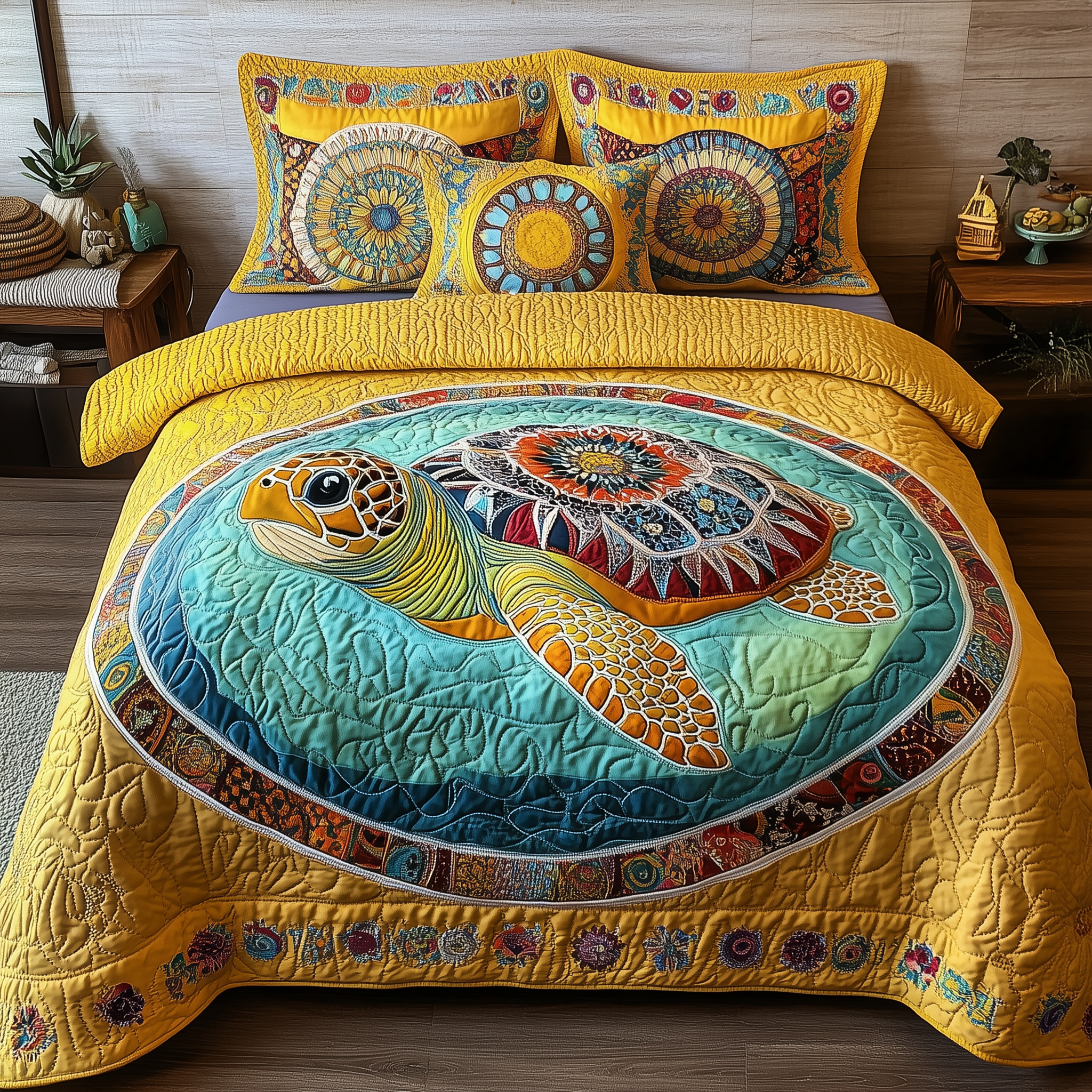 Awakening Of The Sea Turtle Quilted Bedding Set Duvet Cover Bedspread Set Item Christmas Gifts For People Who Loves Sea Turtle