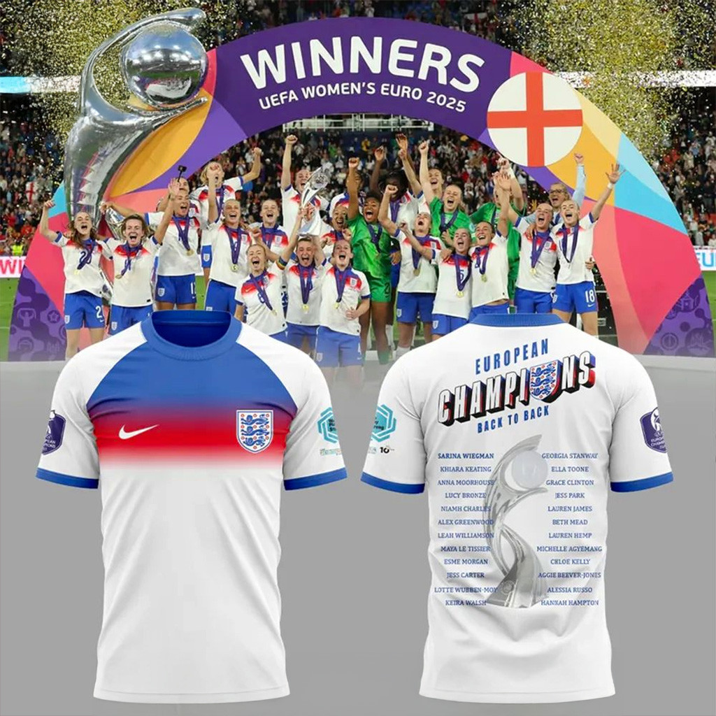 Back To Back European Champions 2022 2025 England Football T-Shirt Fan Merch Gift For Dudes