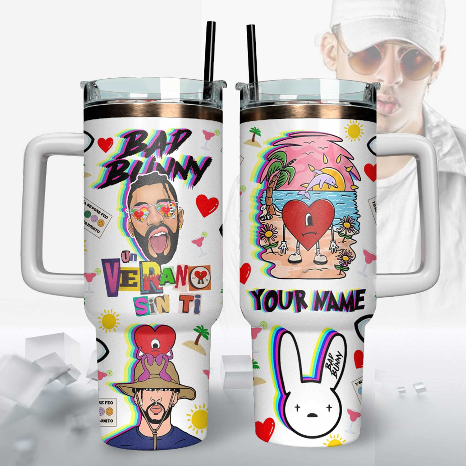Bad Bunny Stanley Quencher Stainless Steel Tumbler Gifts For Music Fans
