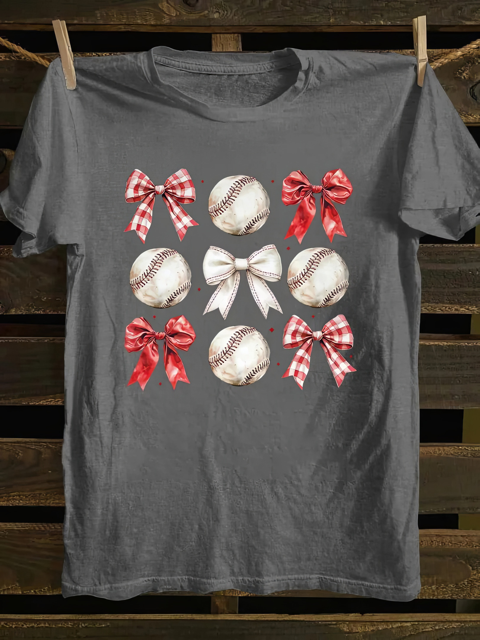 Baseball Bow T-Shirt For Women's Cute Apparel Gifts For Baseball Lovers
