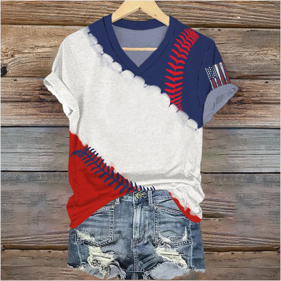 Baseball V-Neck Shirt Women's 4Th Of July Shirt Gifts For Baseball Lovers Gifts For Besties