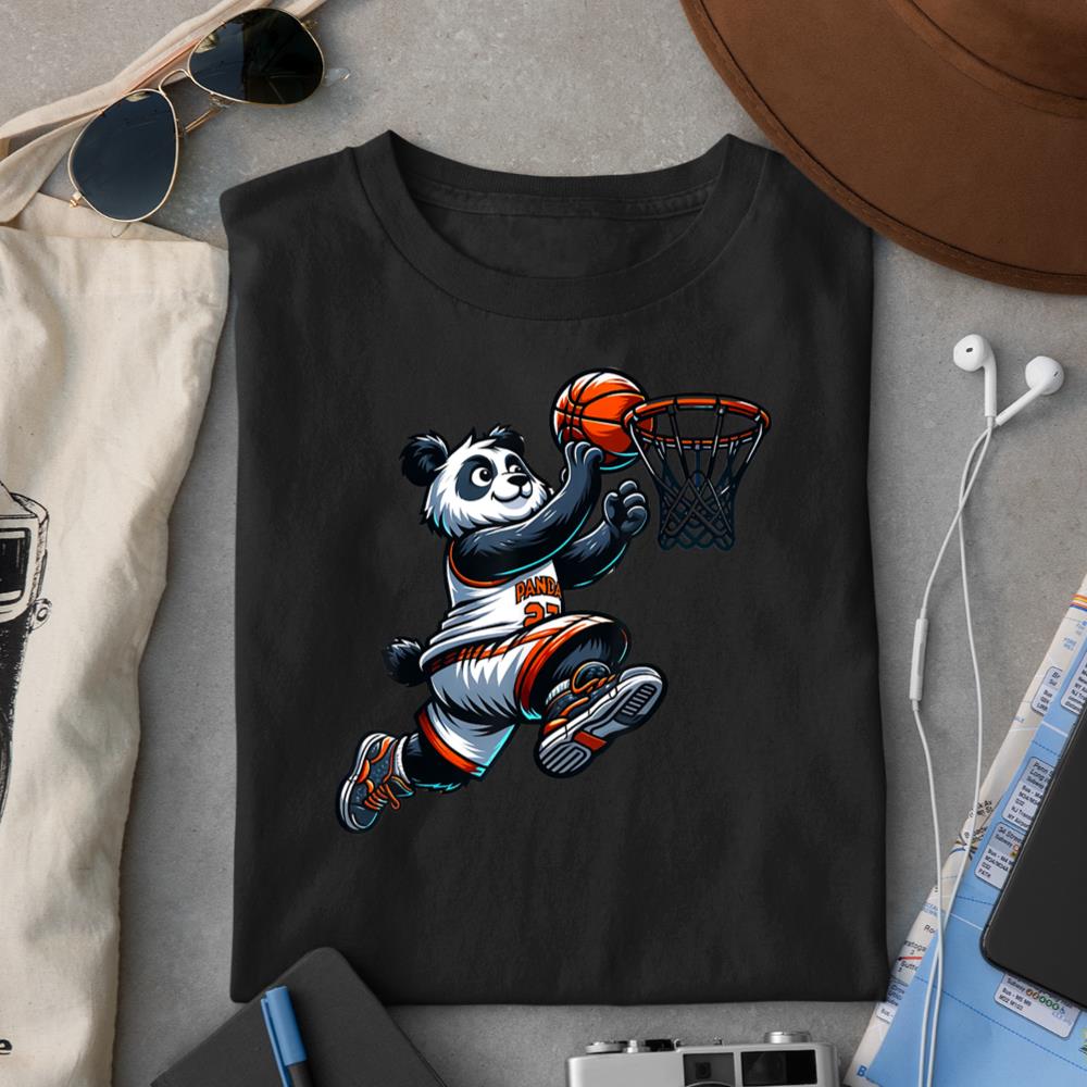 Basketball Panda Slam Dunk Funny Kids Adults Sports T-Shirt