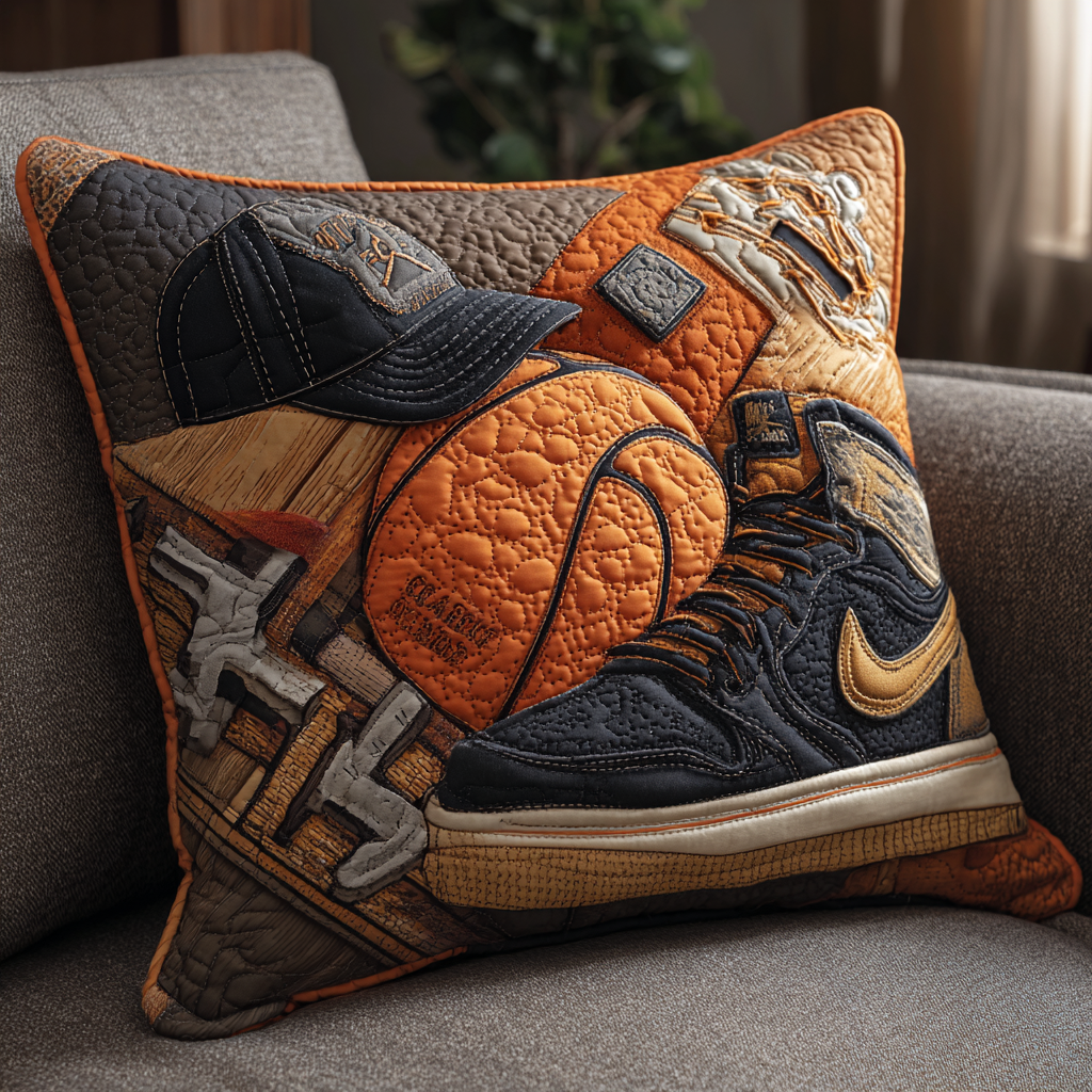Basketball Quilted Pillow Case NBA Cushion Cover Fan Merch Handmade Gift