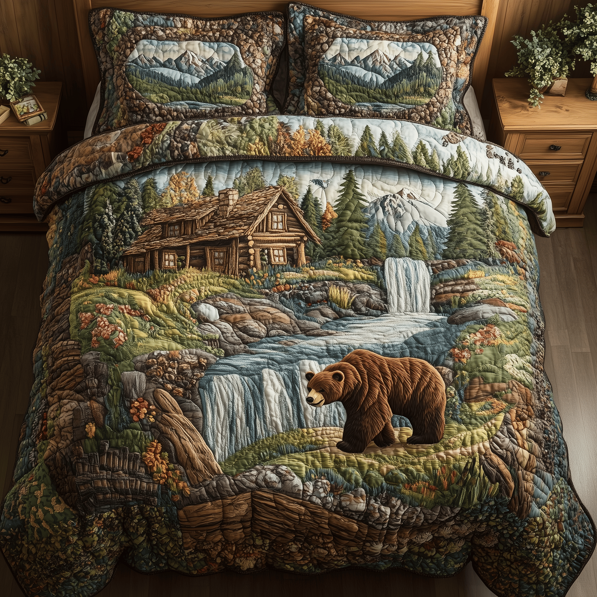 Bear and Cabin Quilted Bedding Set Best Valentine'S Day Ideas For Mom