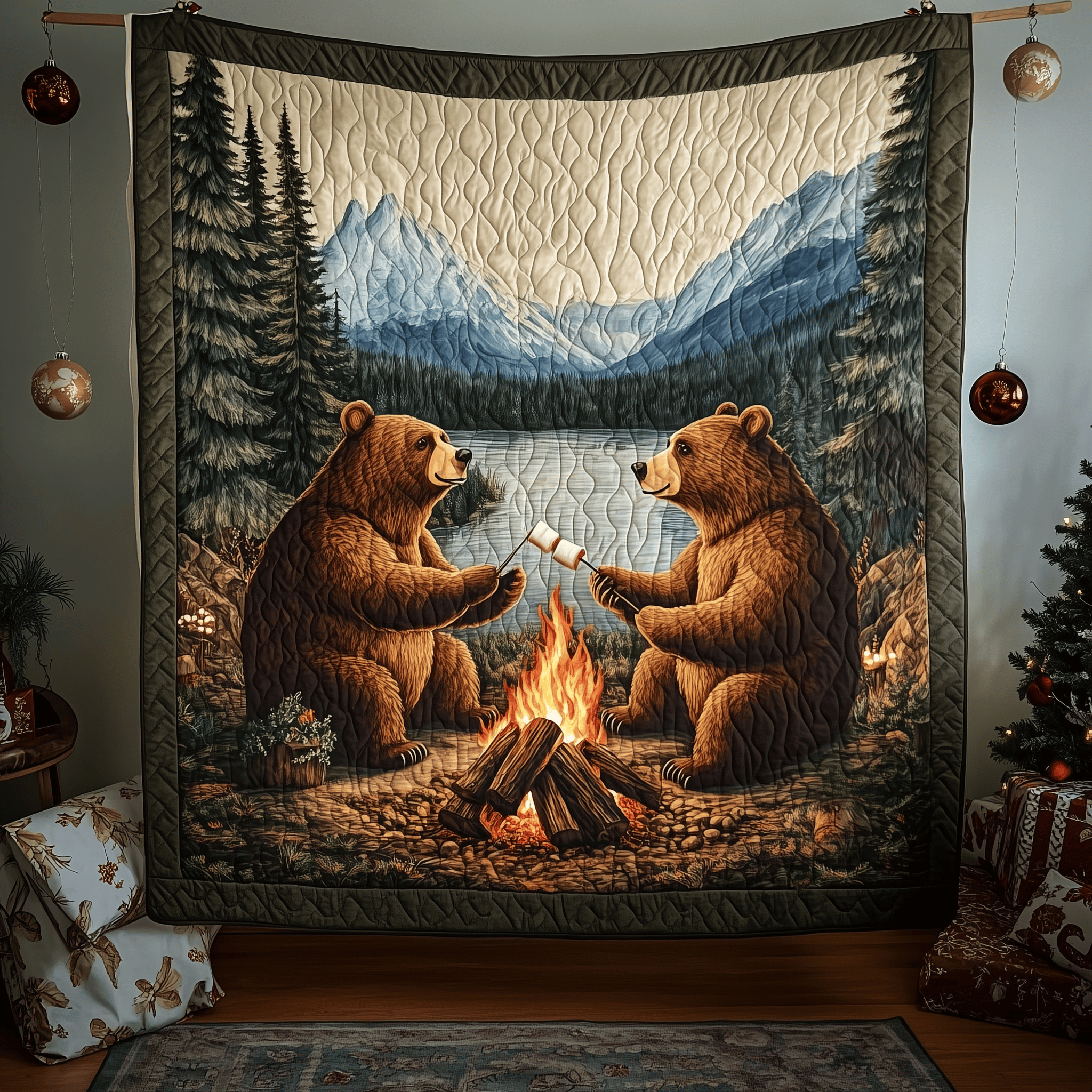 Bears Love Camping Quilted Blanket Gift For Campers
