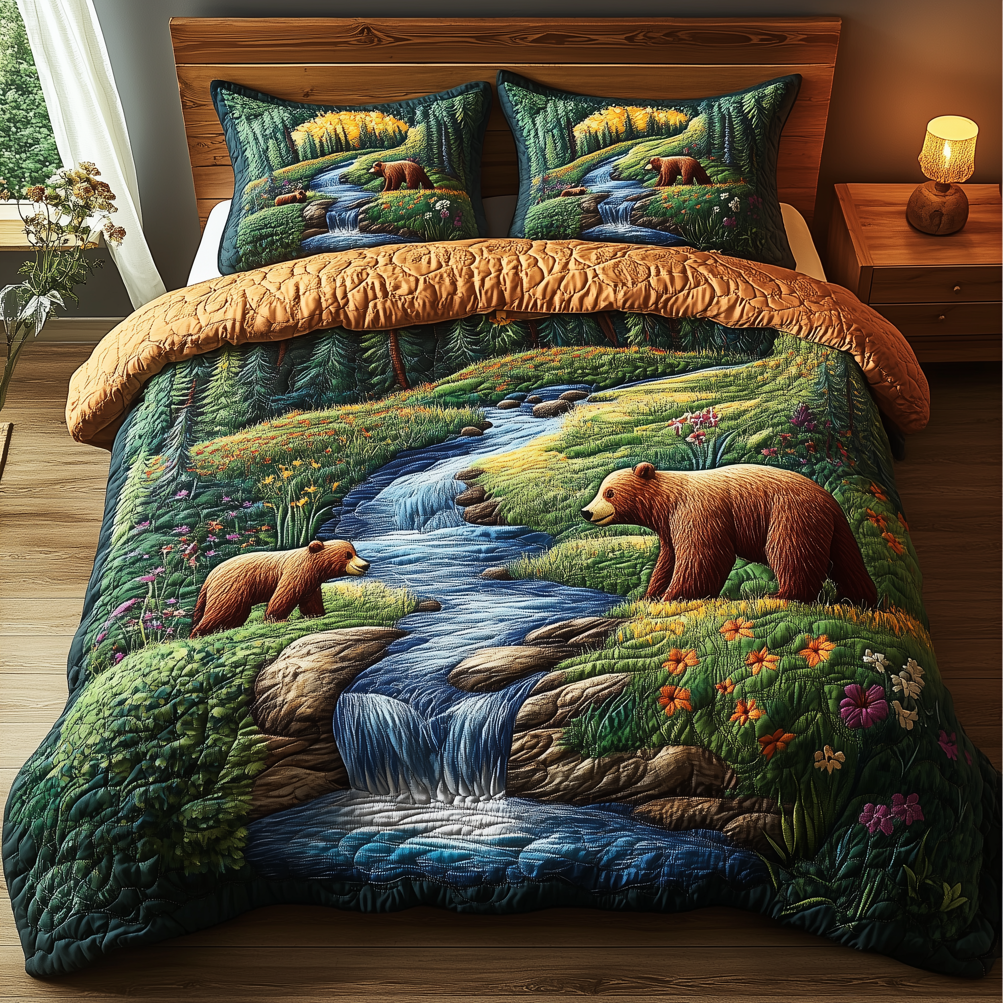 Bears of Forest Quilted Bedding Set Best Valentine'S Day Presents For Bear Lovers