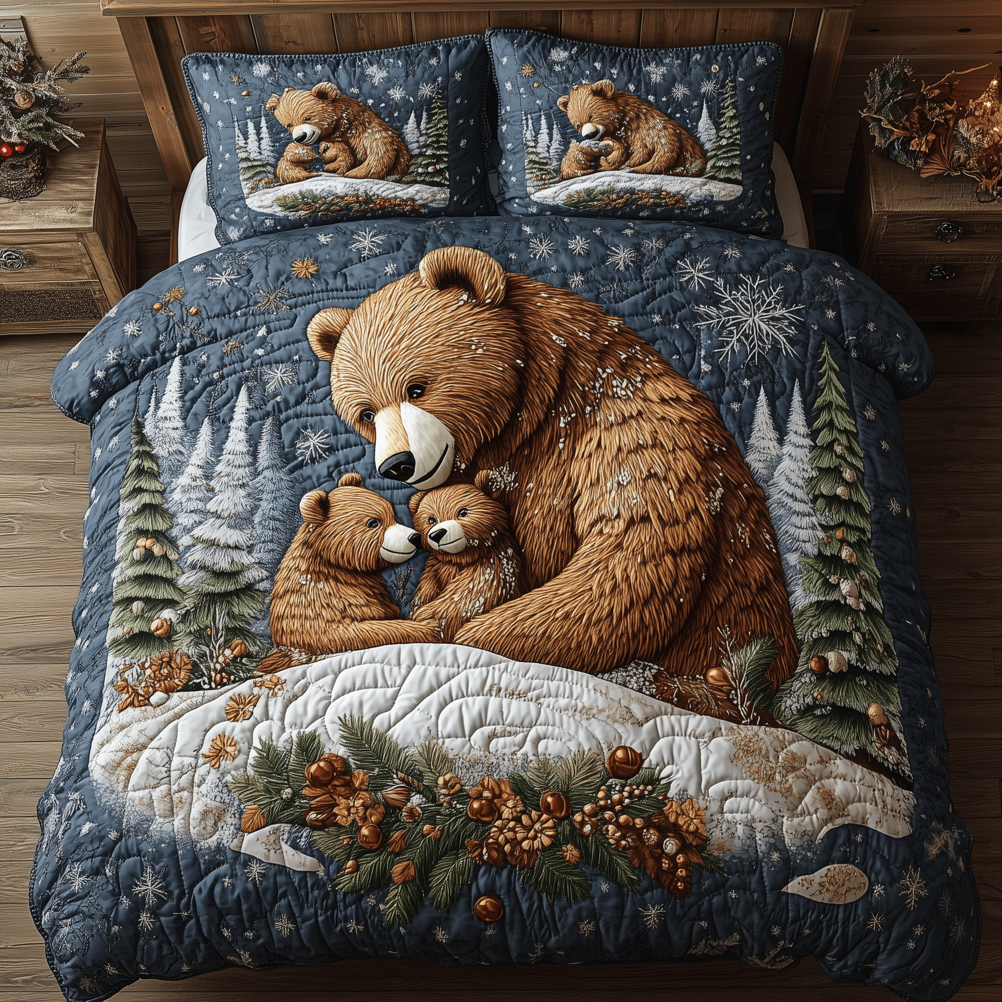 Bears Of The Frozen Forest Quilted Bedding Set Best Valentine'S Day Bear Gifts For Her