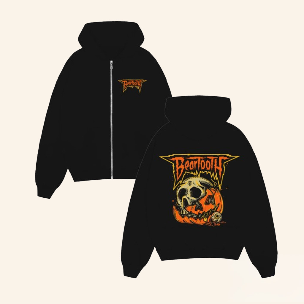 Beartooth Band Merch Jack O Skull Zip Up Hoodie Birthday Ideas For Husband