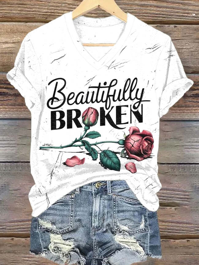 Beautifully Broken Rose V-neck Shirt Country Music Lover Jelly Roll Fans Vintage Hoodie Gift for Men