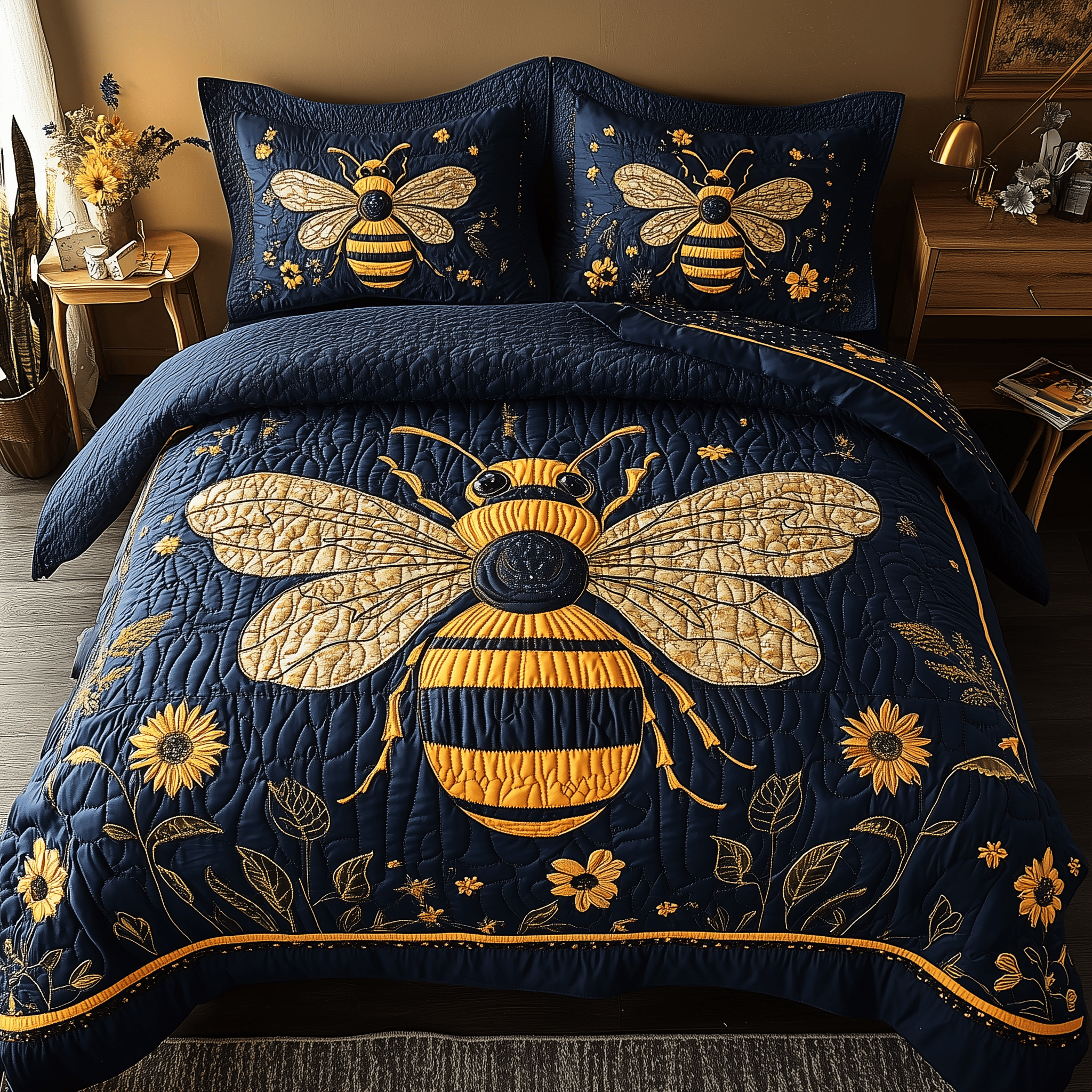 Bee Positive Quilted Bedding Set Valentine Duvet Cover Set Bee Items Gifts