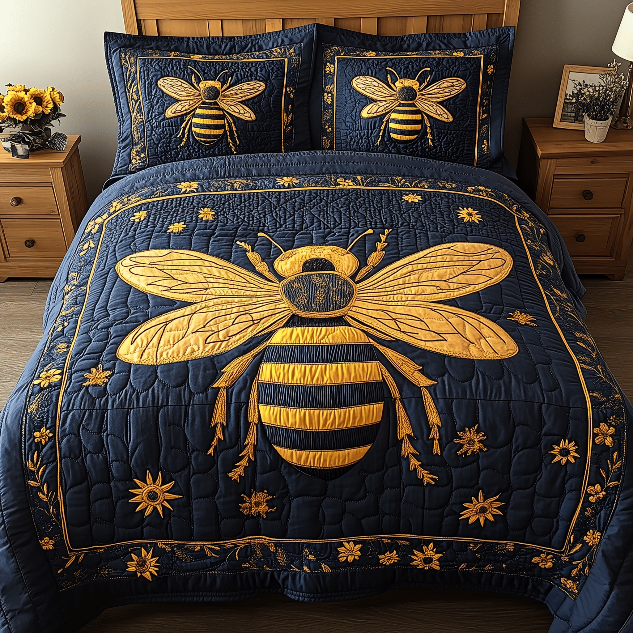 Bee Positive Quilted Bedding Set Valentine Duvet Cover Set Bee Present Ideas