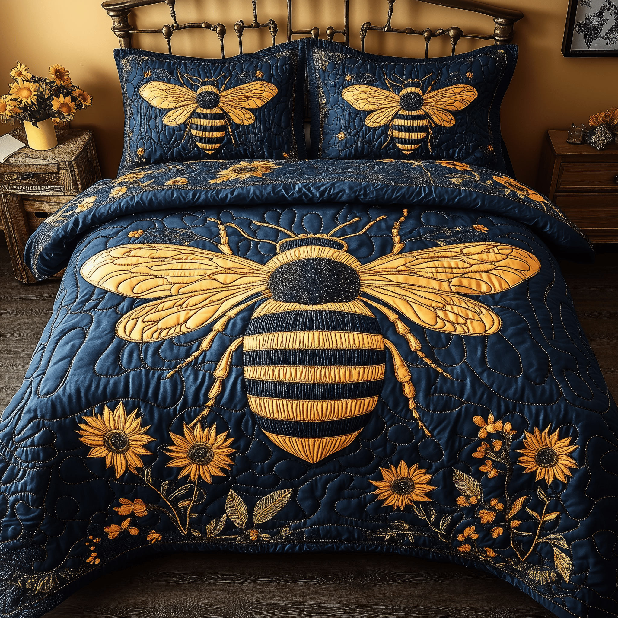 Bee Positive Quilted Bedding Set Valentine Duvet Cover Set Bee Themed Gifts