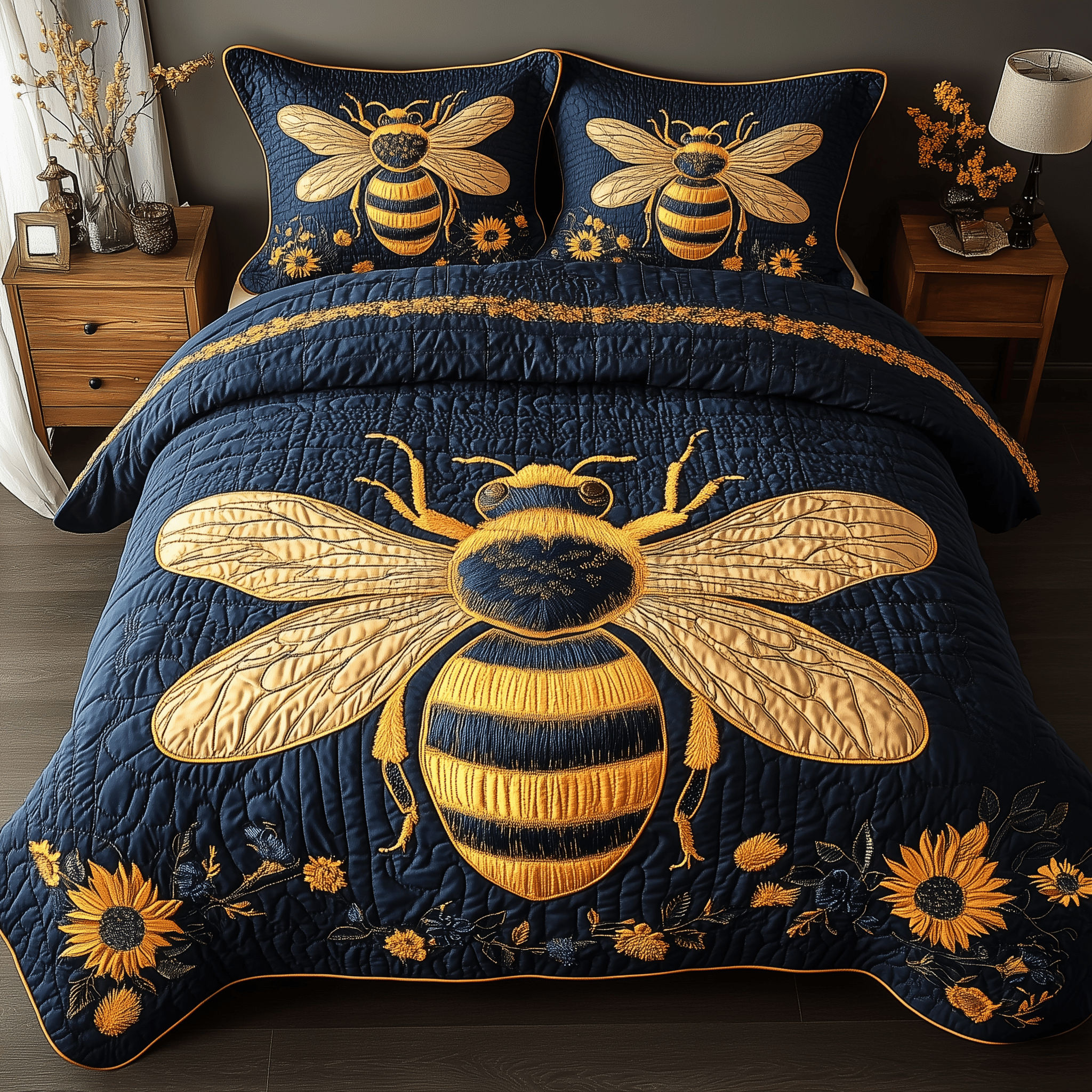 Bee Positive Quilted Bedding Set Valentine Duvet Cover Set Bee Themed Gifts For Her