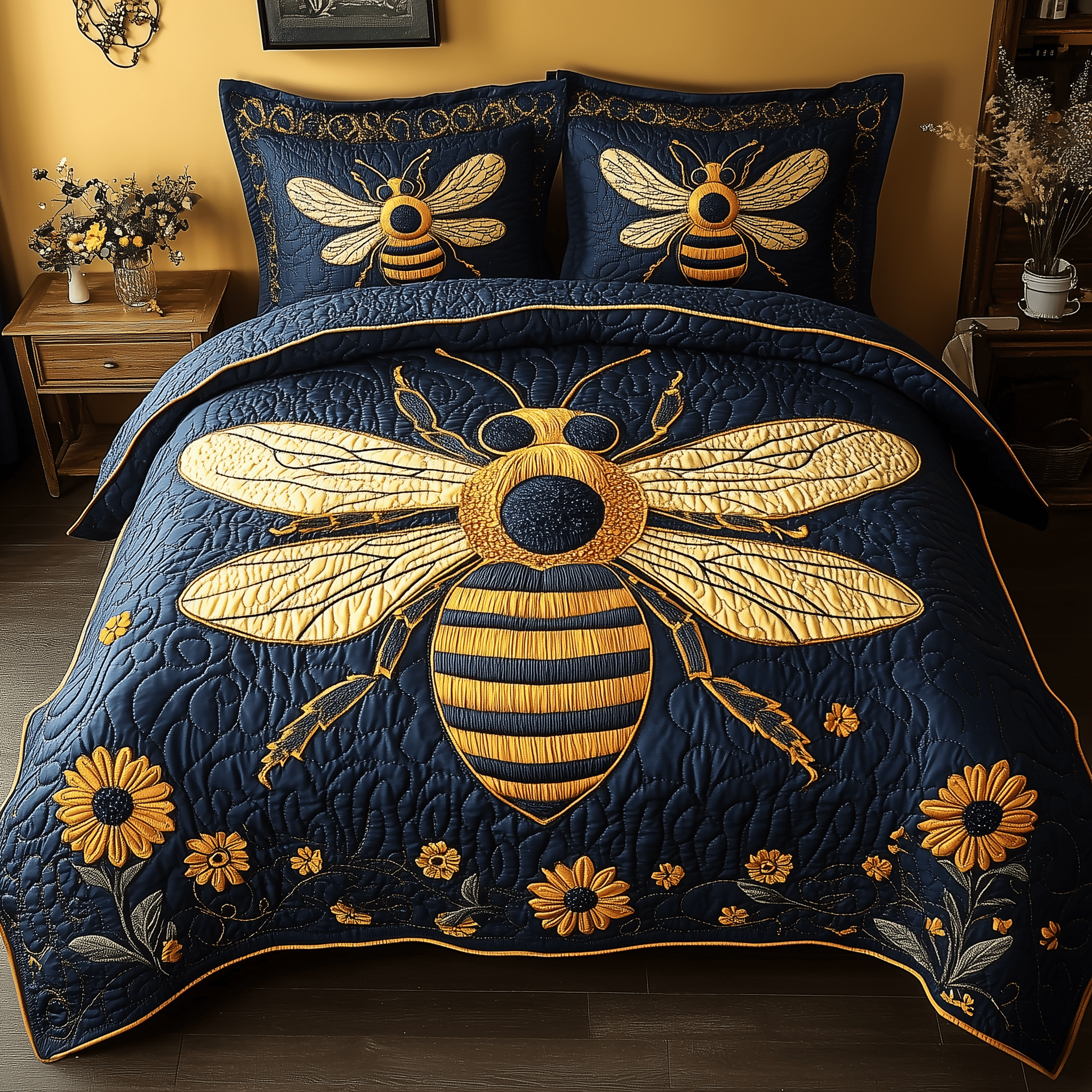 Bee Positive Quilted Bedding Set Valentine Duvet Cover Set Bee Themed Gifts For Him