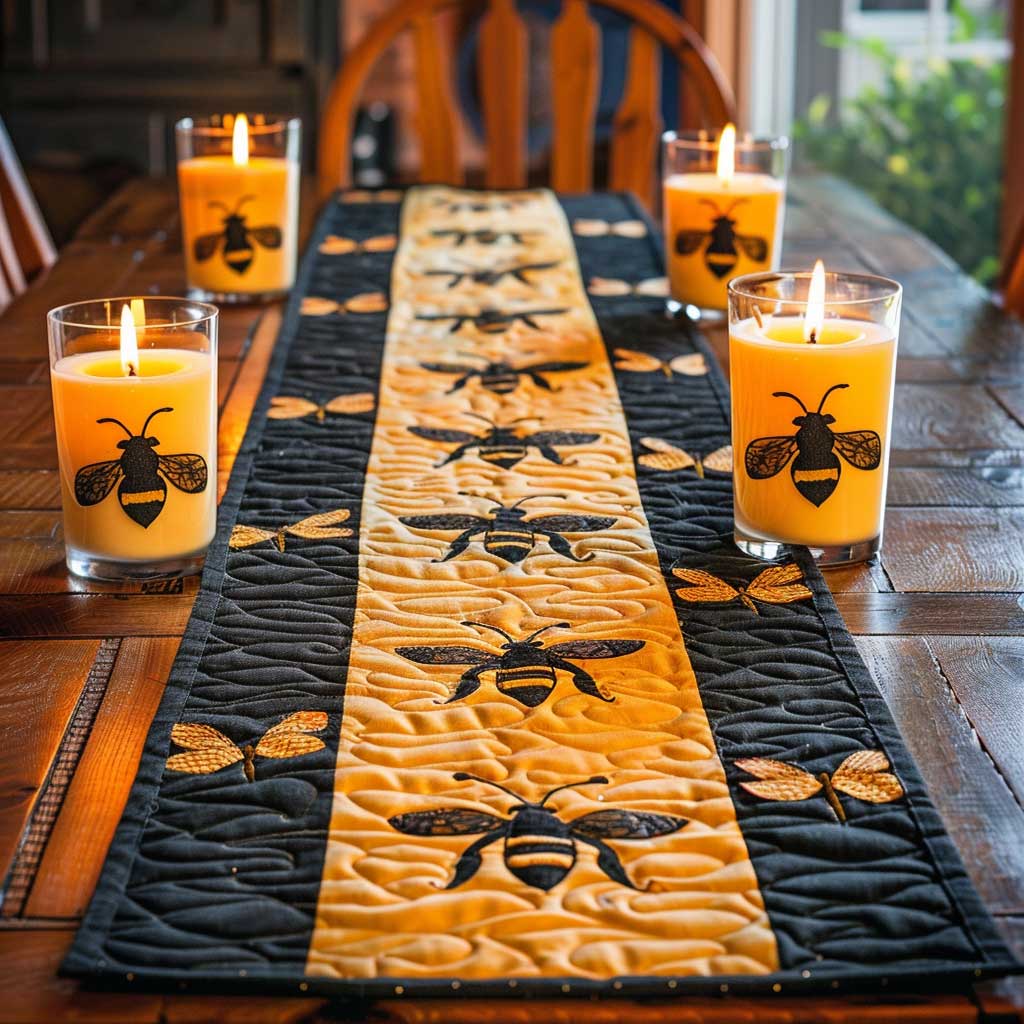 Bee Quilted Table Runner Ding Decorations Themed Great Christmas Gift For Bee Lovers