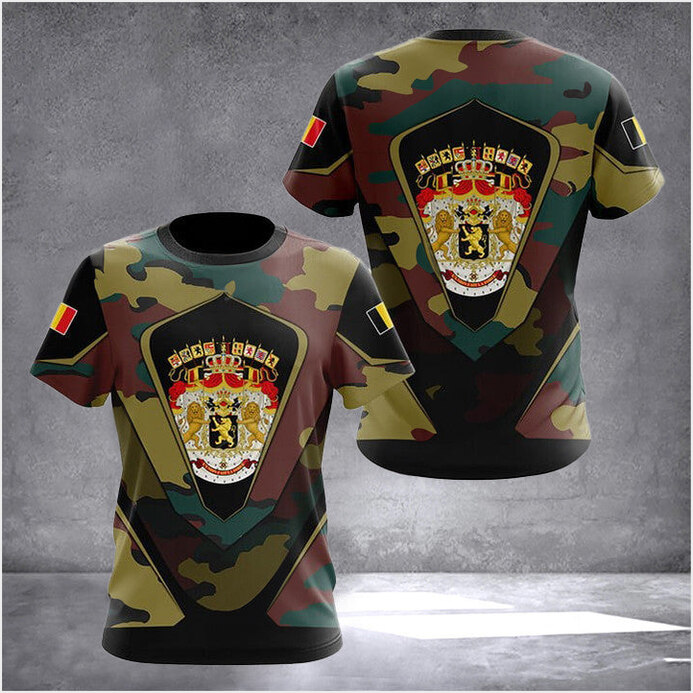 Belgium Coat Of Arms Camouflage T-Shirt For Men's Gifts For Belgian Gifts For Best Friend