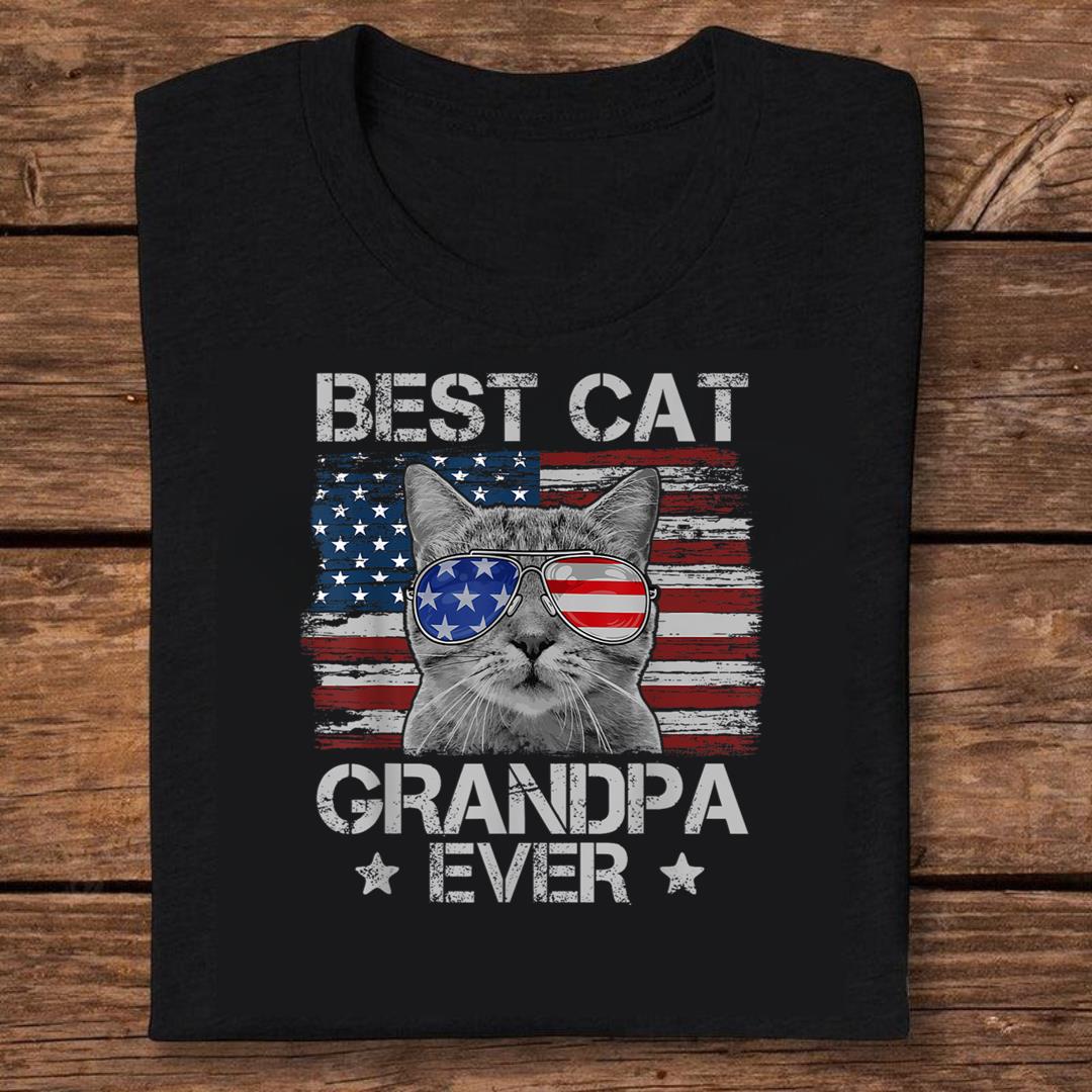 Best Cat Grandpa Ever American Flag Patriotic 4th of July T-shirt