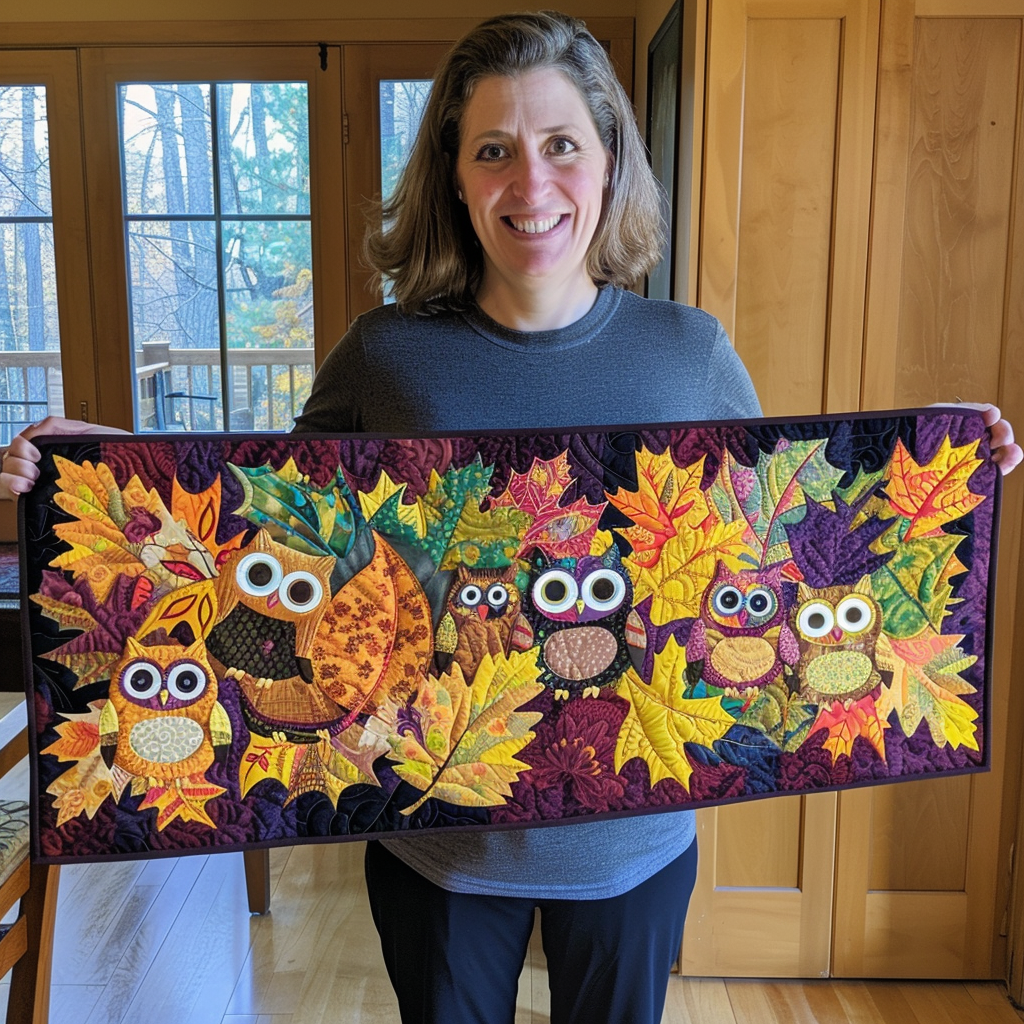 Big Eyes Owl Quilted Table Runner Modern Table Runner Merchandise Owl Gifts For Adults