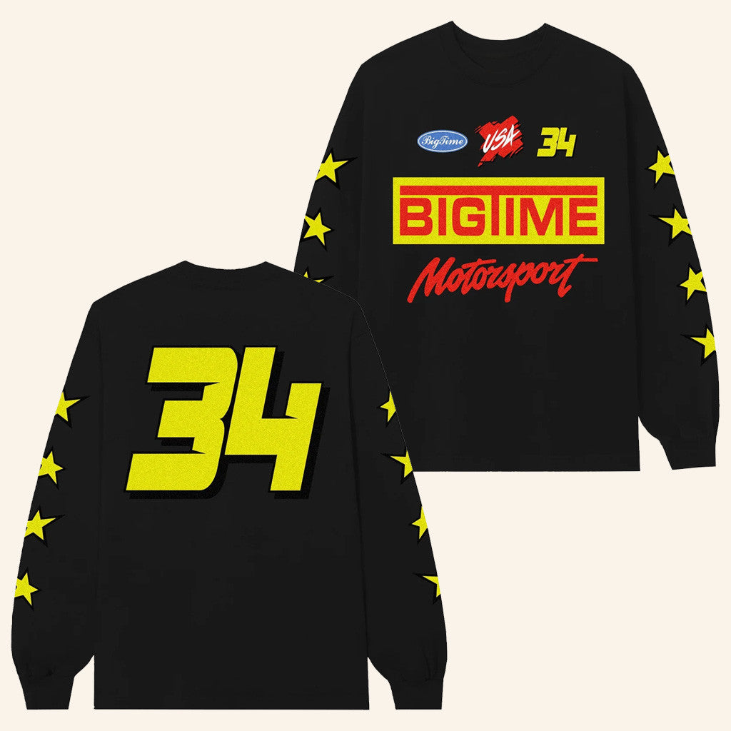 Bigtime Merch Bigtime Motorsport 34 Long Sleeve T-Shirt Black Husband Gift Ideas