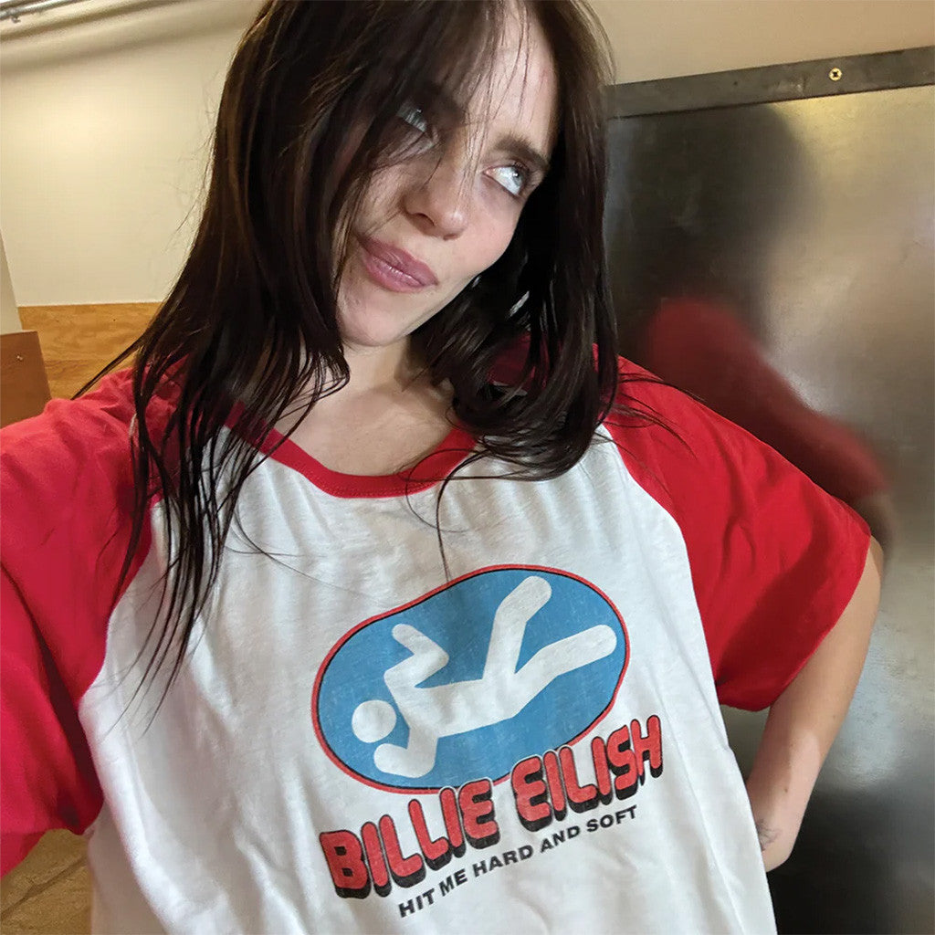 Billie Eilish Merch Hit Me Hard And Soft Tour 2025 Red And White Raglan T-Shirt Her Gifts