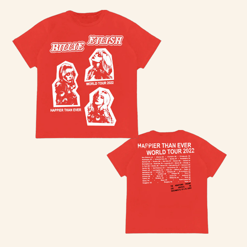 Billie Eilish Merch Homecoming Stamped Red Tour Shirt Gifts For Daughter